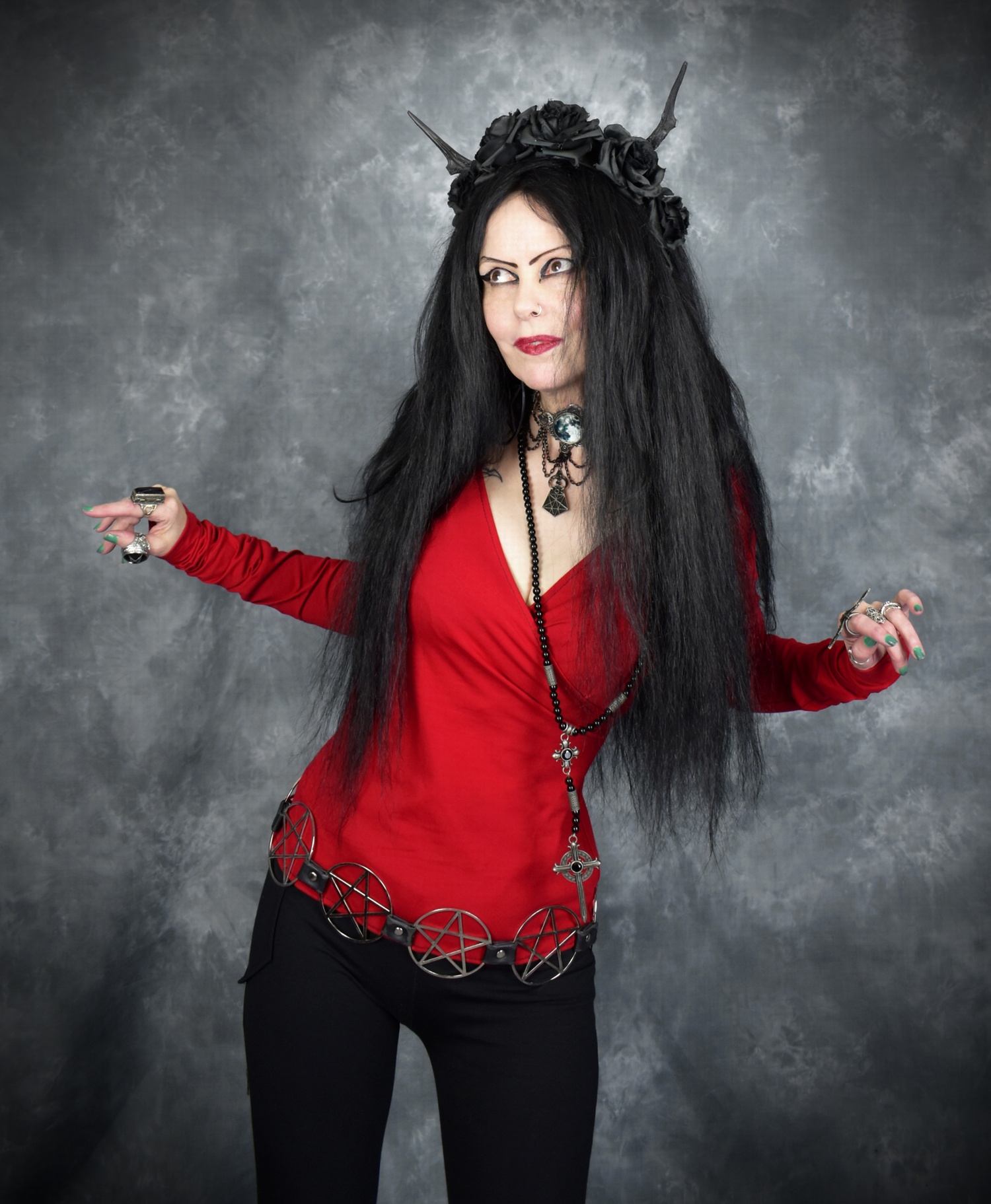 Crymaria Top - Cotton Lycra Crossover Long Sleeved goth witch top by Moonmaiden Gothic Clothing