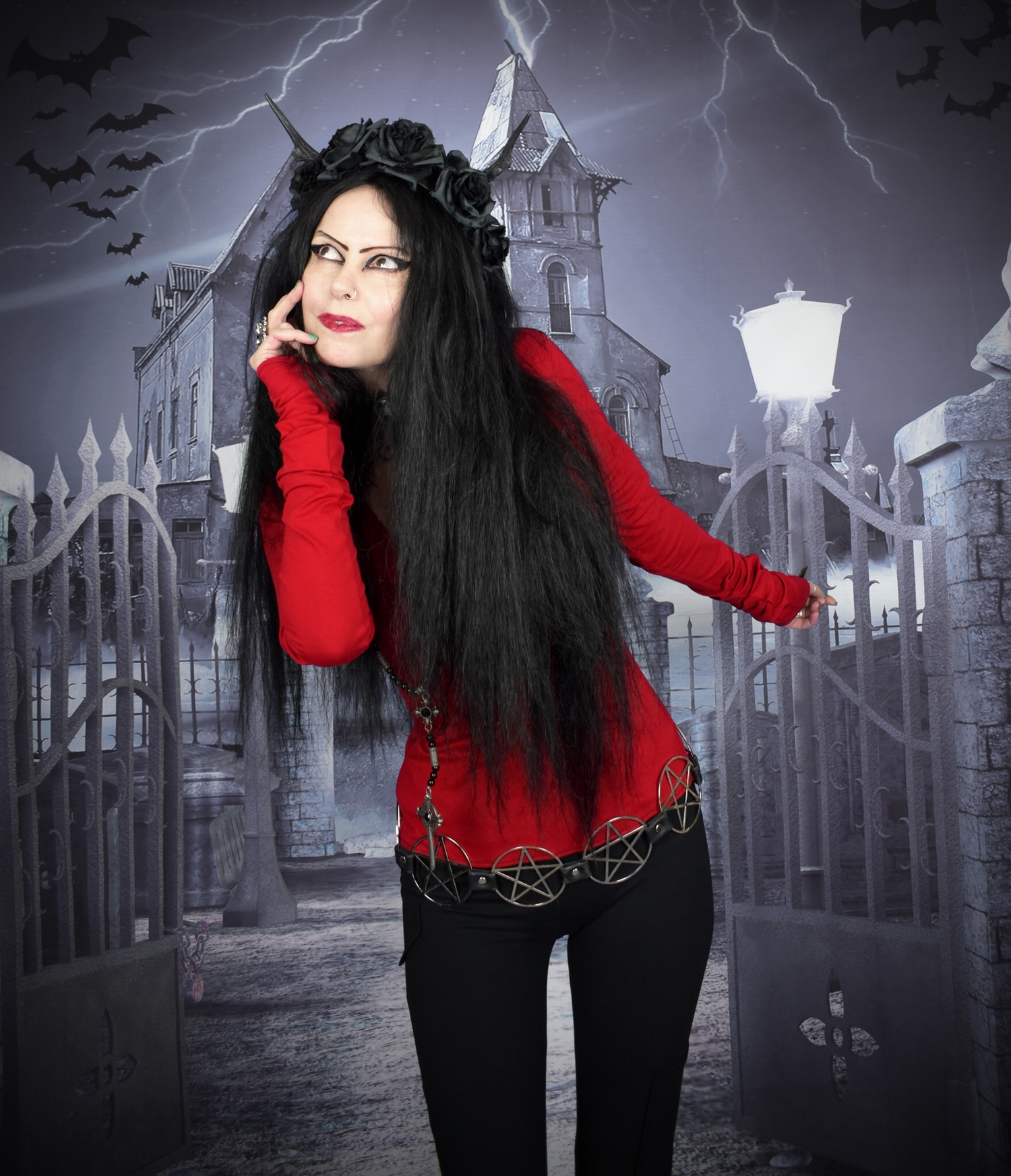 Crymaria Top - Cotton Lycra Crossover Long Sleeved goth witch top by Moonmaiden Gothic Clothing