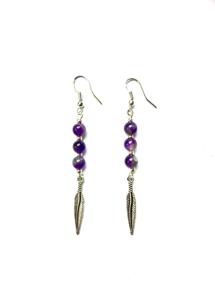 My Beautiful Gothic Amethyst & Feather Earrings