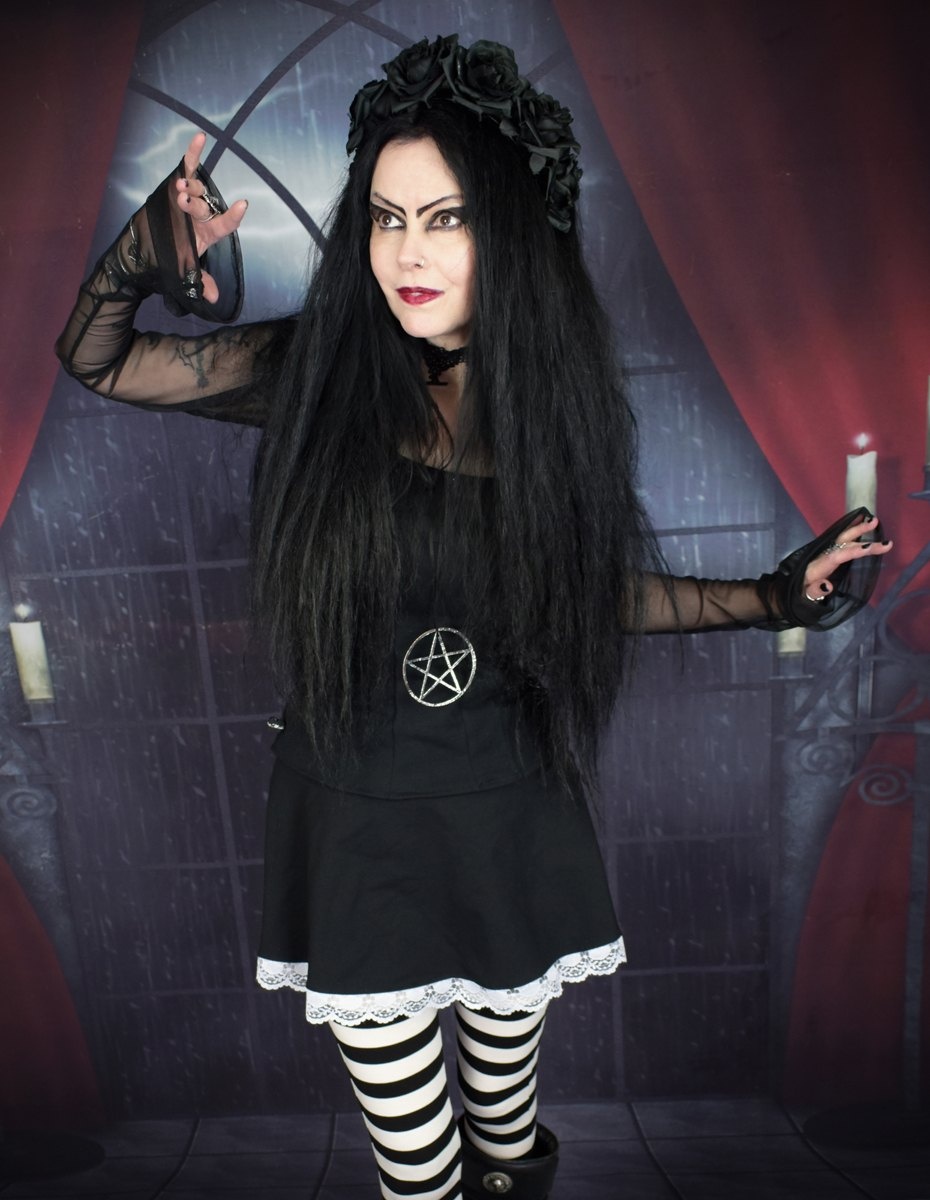 Minerva Craft Top - cotton lycra and mesh witchy top by Moonmaiden Gothic Clothing