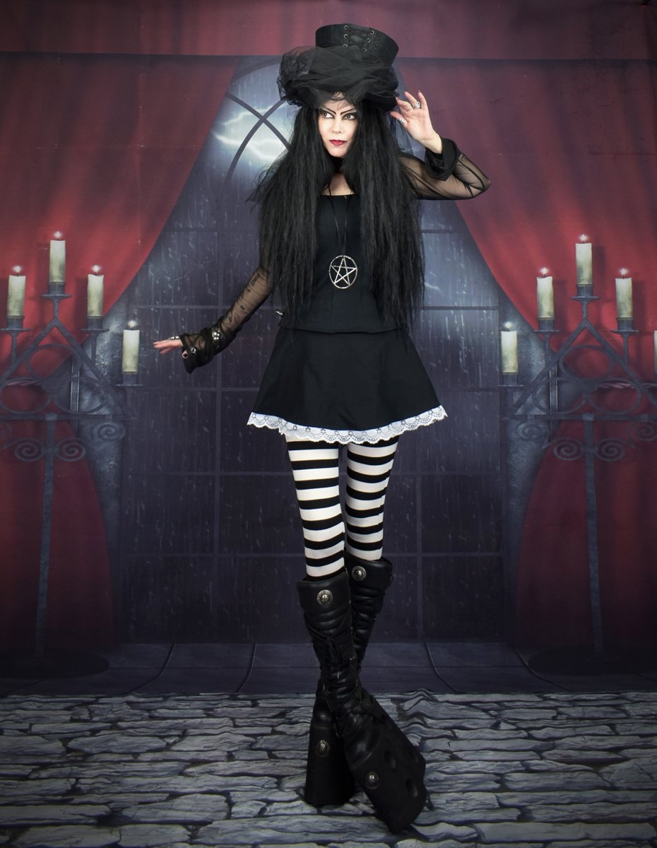 Salem Sister Miniskirt - cotton lycra witchy lace trim mini skirt by Moonmaiden Gothic Clothing