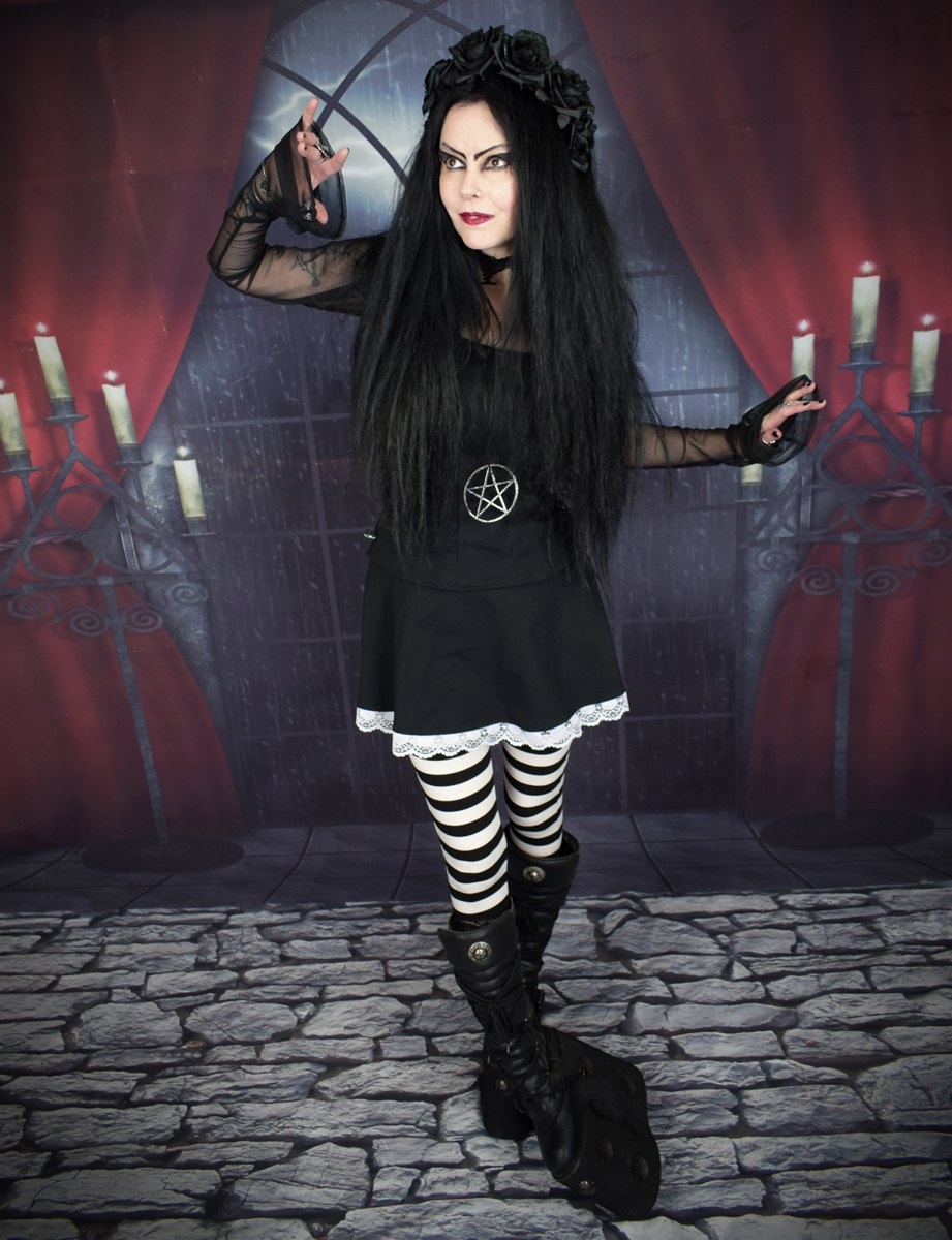 Salem Sister Miniskirt - cotton lycra witchy lace trim mini skirt by Moonmaiden Gothic Clothing