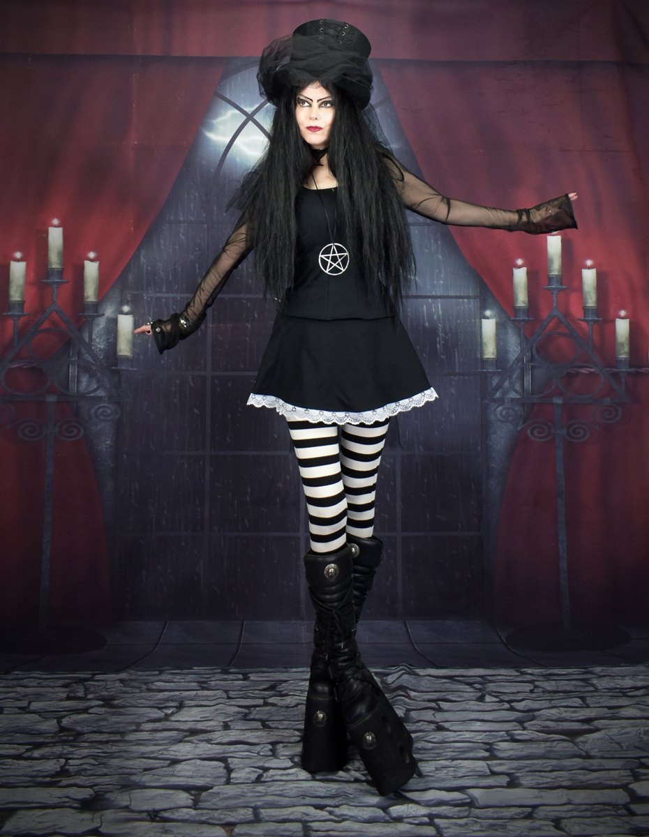 Salem Sister Miniskirt - cotton lycra witchy lace trim mini skirt by Moonmaiden Gothic Clothing