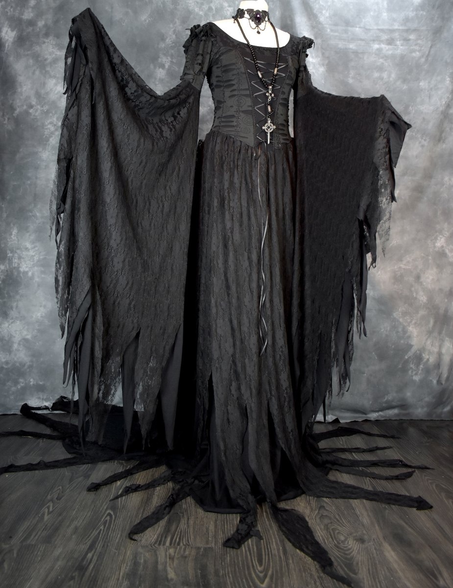 The Nirnaeth Lamentation Gown - cotton and raggedy lace witchy elven dress by Moonmaiden Gothic Clothing