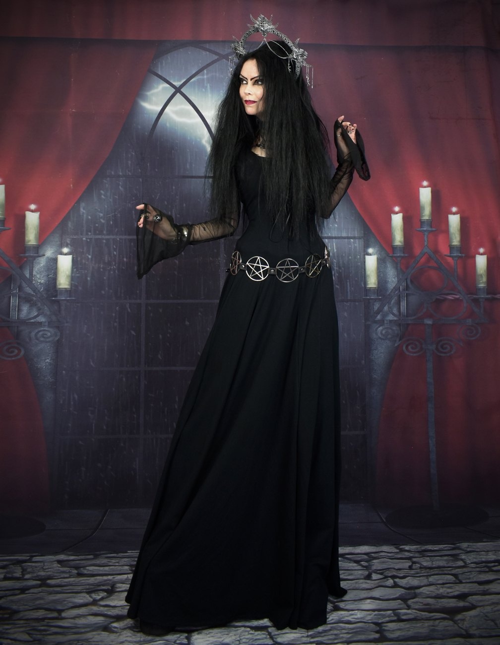 Minerva Maiden Gown - Cotton and Mesh witchy pagan long dress by Moonmaiden Gothic Clothing