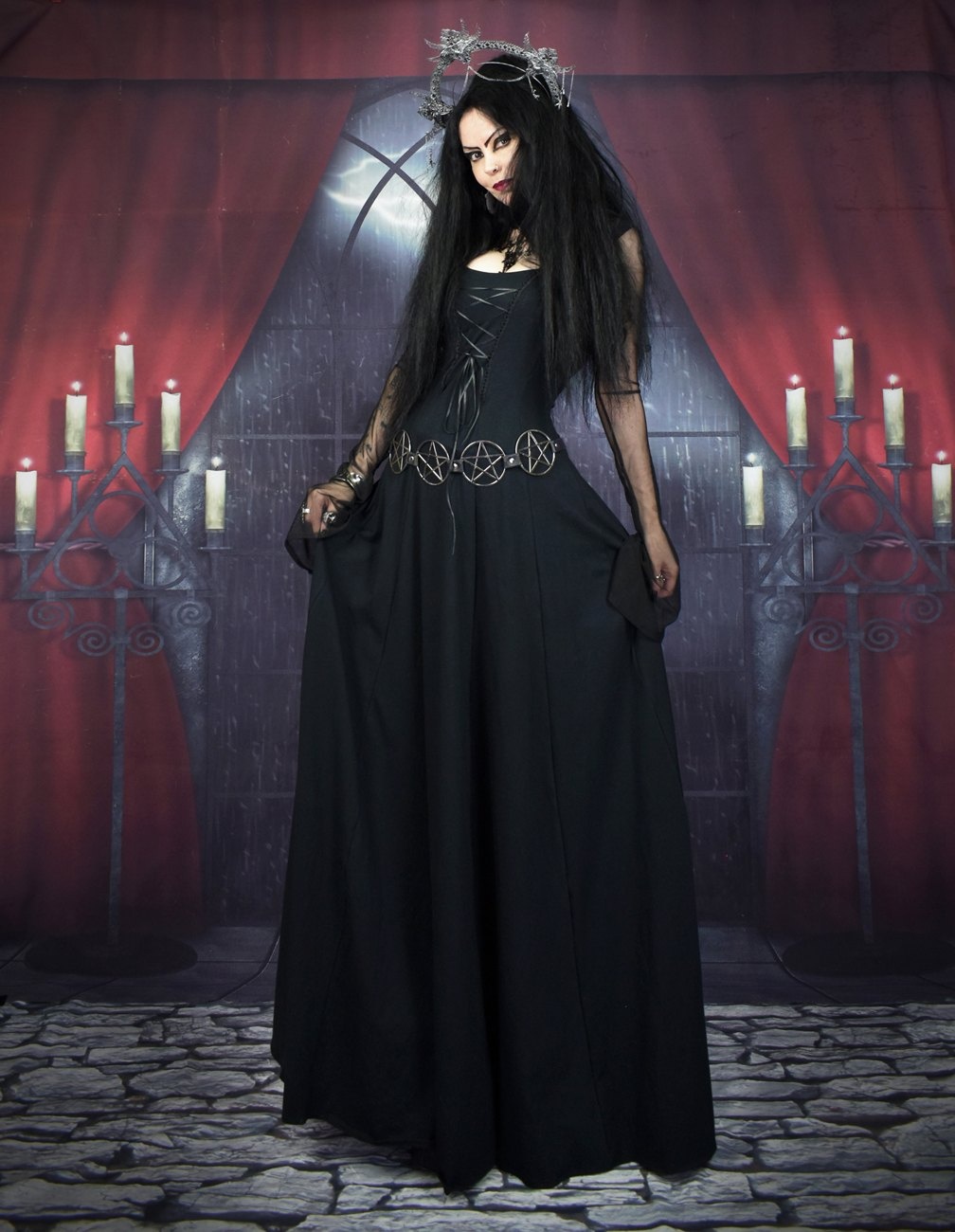 Minerva Maiden Gown - Cotton and Mesh witchy pagan long dress by Moonmaiden Gothic Clothing