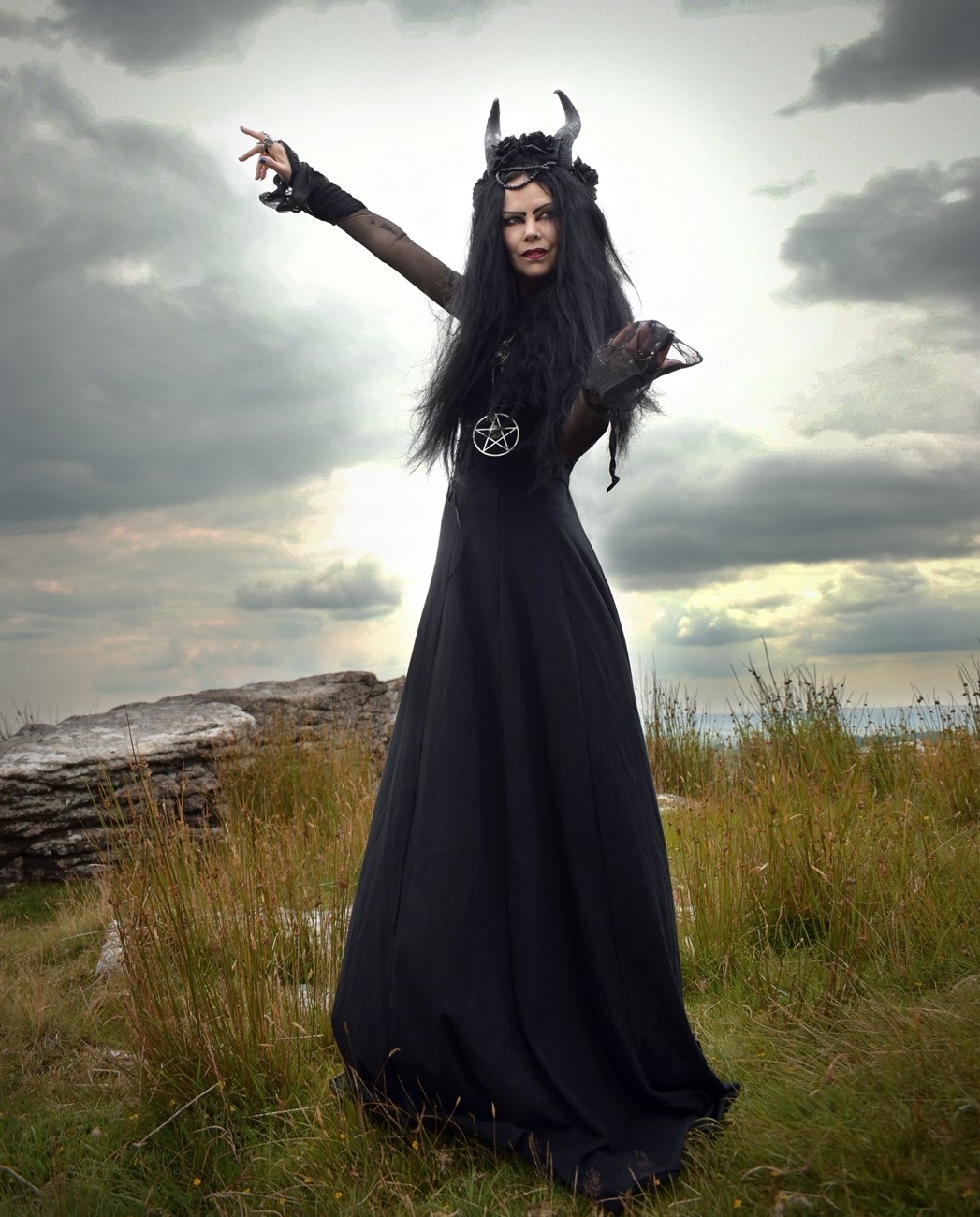Minerva Maiden Gown - Cotton and Mesh witchy pagan long dress by Moonmaiden Gothic Clothing