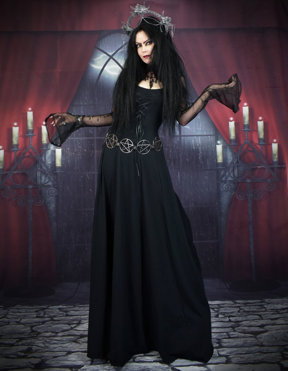 Minerva Maiden Gown - Cotton and Mesh witchy pagan long dress by Moonmaiden Gothic Clothing