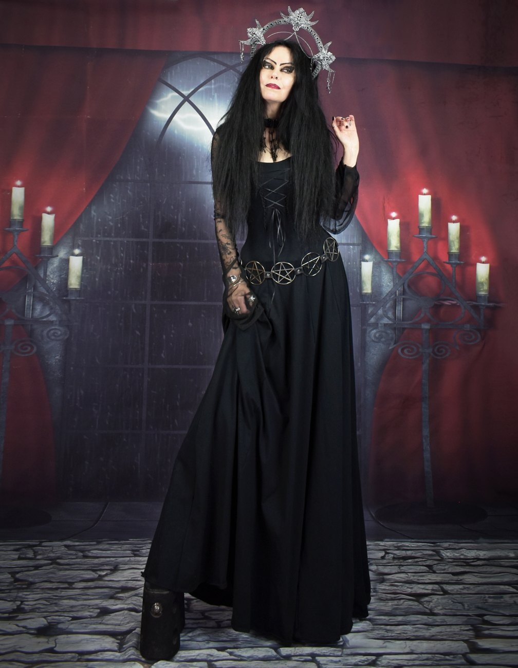 Minerva Maiden Gown - Cotton and Mesh witchy pagan long dress by Moonmaiden Gothic Clothing