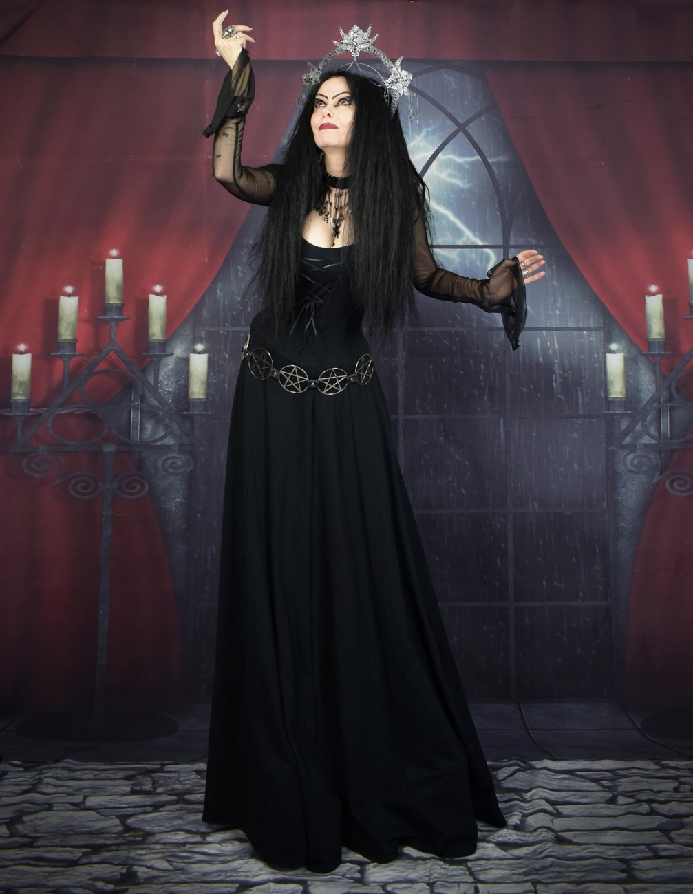 Minerva Maiden Gown - Cotton and Mesh witchy pagan long dress by Moonmaiden Gothic Clothing