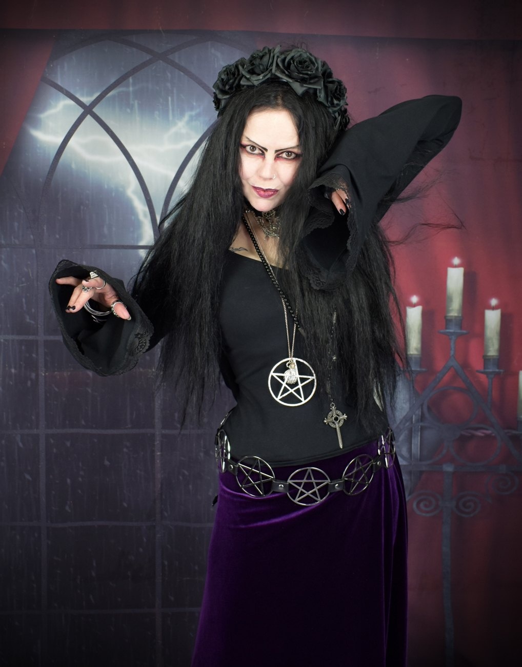 Morrigan Witch Hoodie - cotton lycra long sleeved hooded goth top by Moonmaiden Gothic Clothing