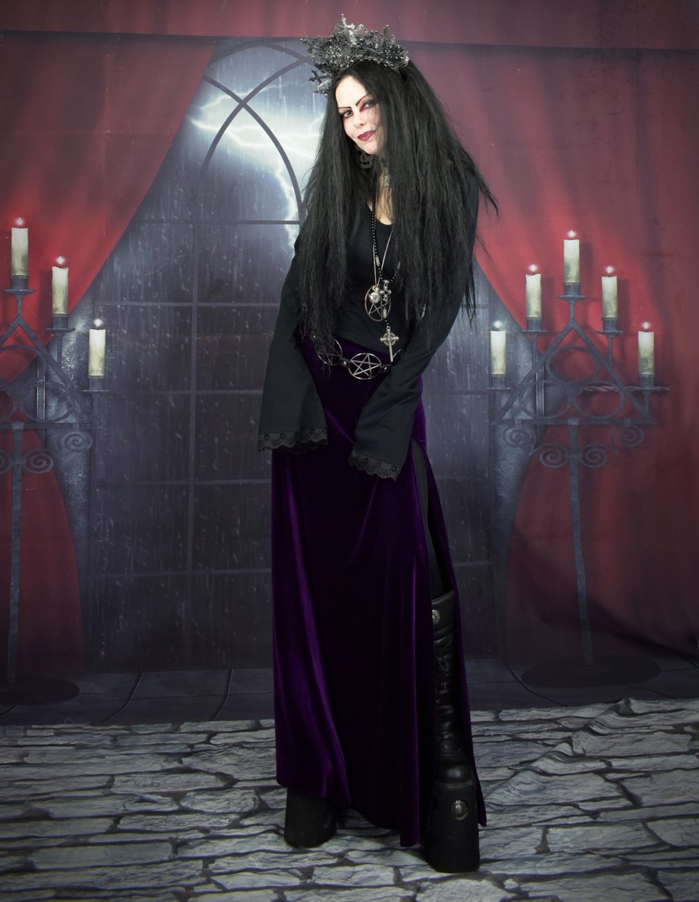 Morrigan Witch Skirt - Spandex Velvet witchy goth skirt by Moonmaiden Gothic Clothing