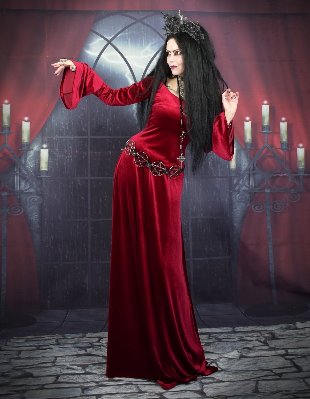 Shieldmaiden Dress - spandex velvet witchy dress by Moonmaiden Gothic Clothing
