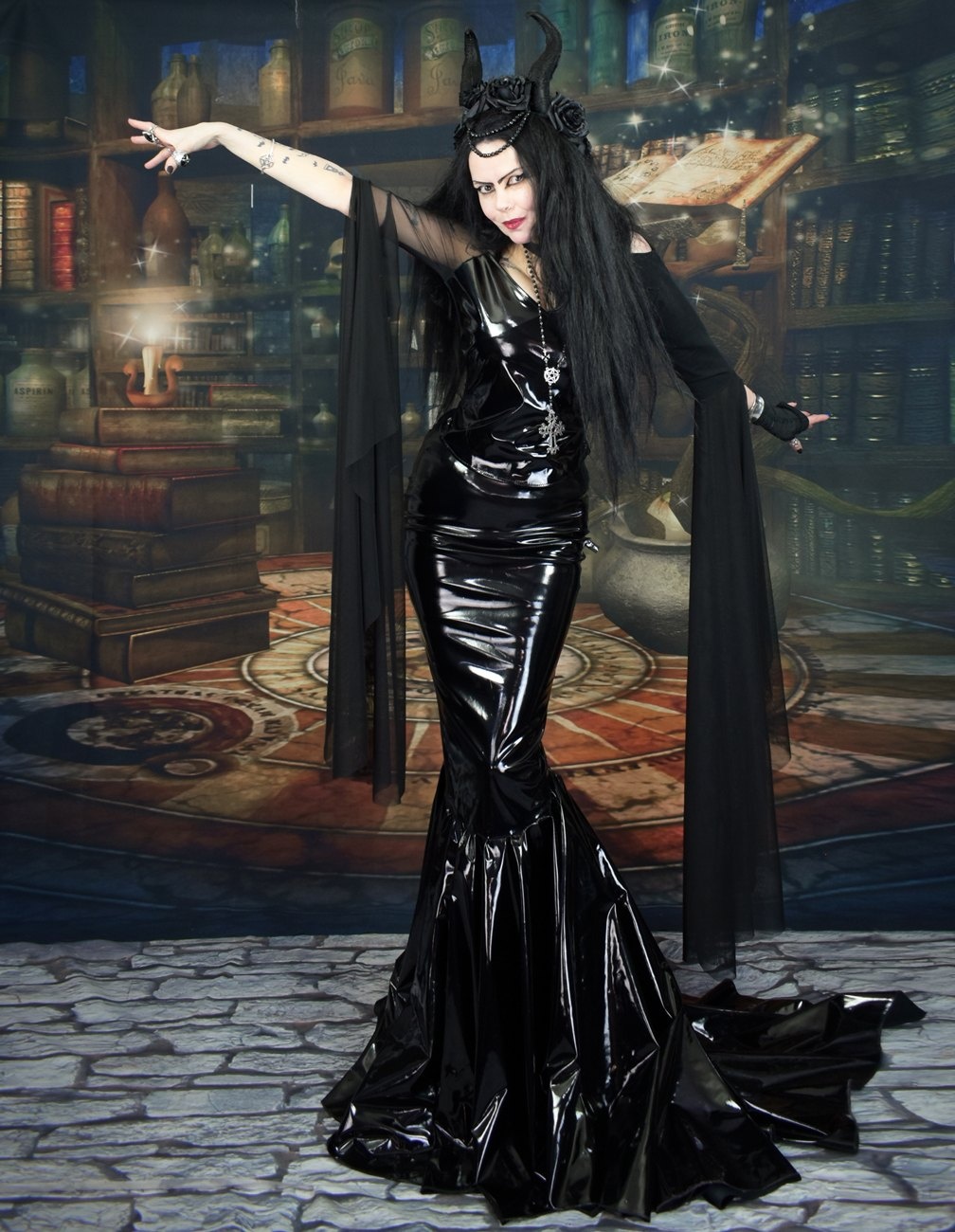 PVC Vampyra Top - PVC and Mesh Goth Witchy Top by Moonmaiden Gothic Clothing