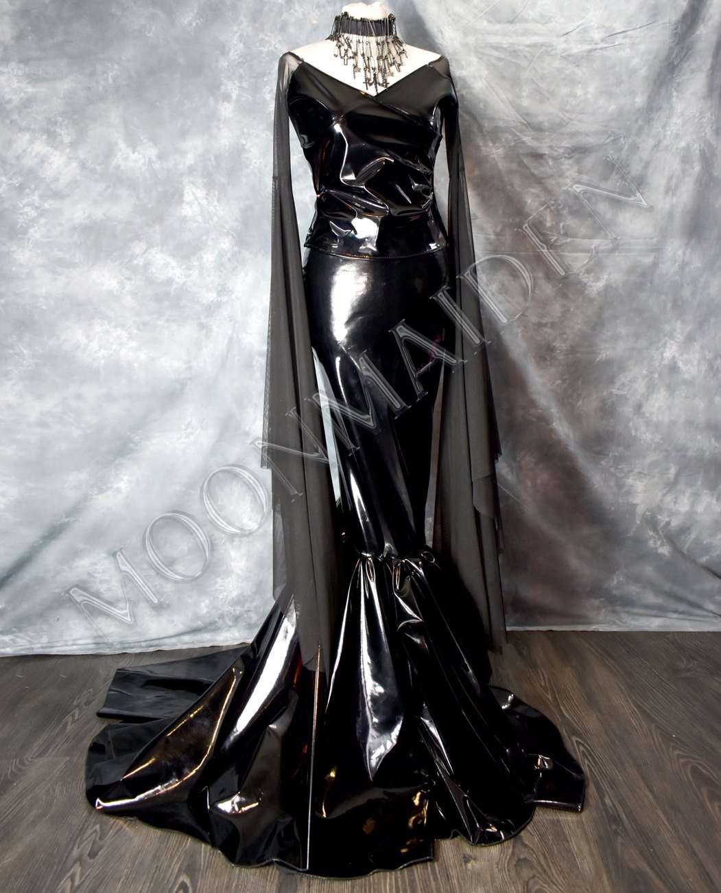 PVC Vampyra Top - PVC and Mesh Goth Witchy Top by Moonmaiden Gothic Clothing