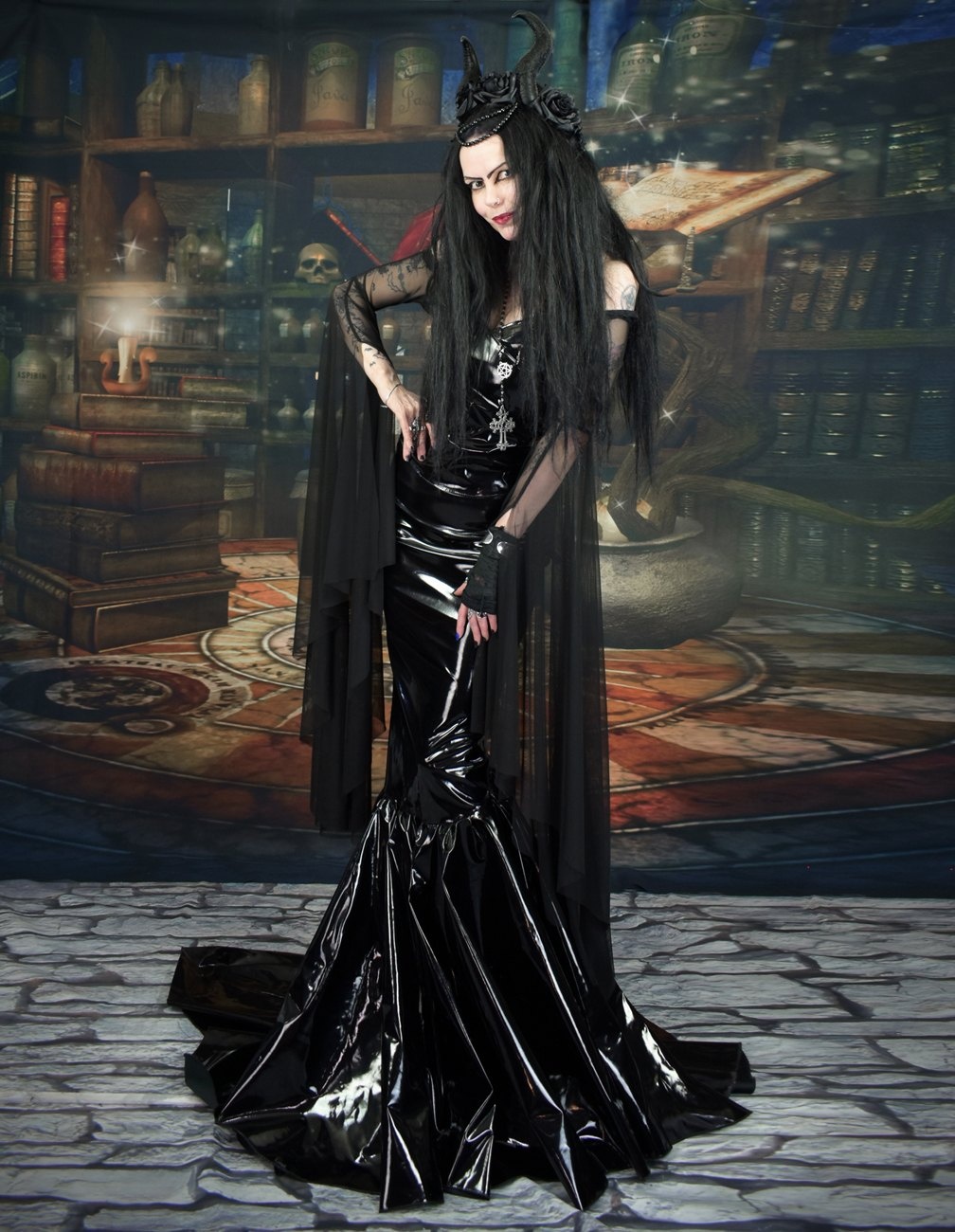 PVC Vampyra Top - PVC and Mesh Goth Witchy Top by Moonmaiden Gothic Clothing