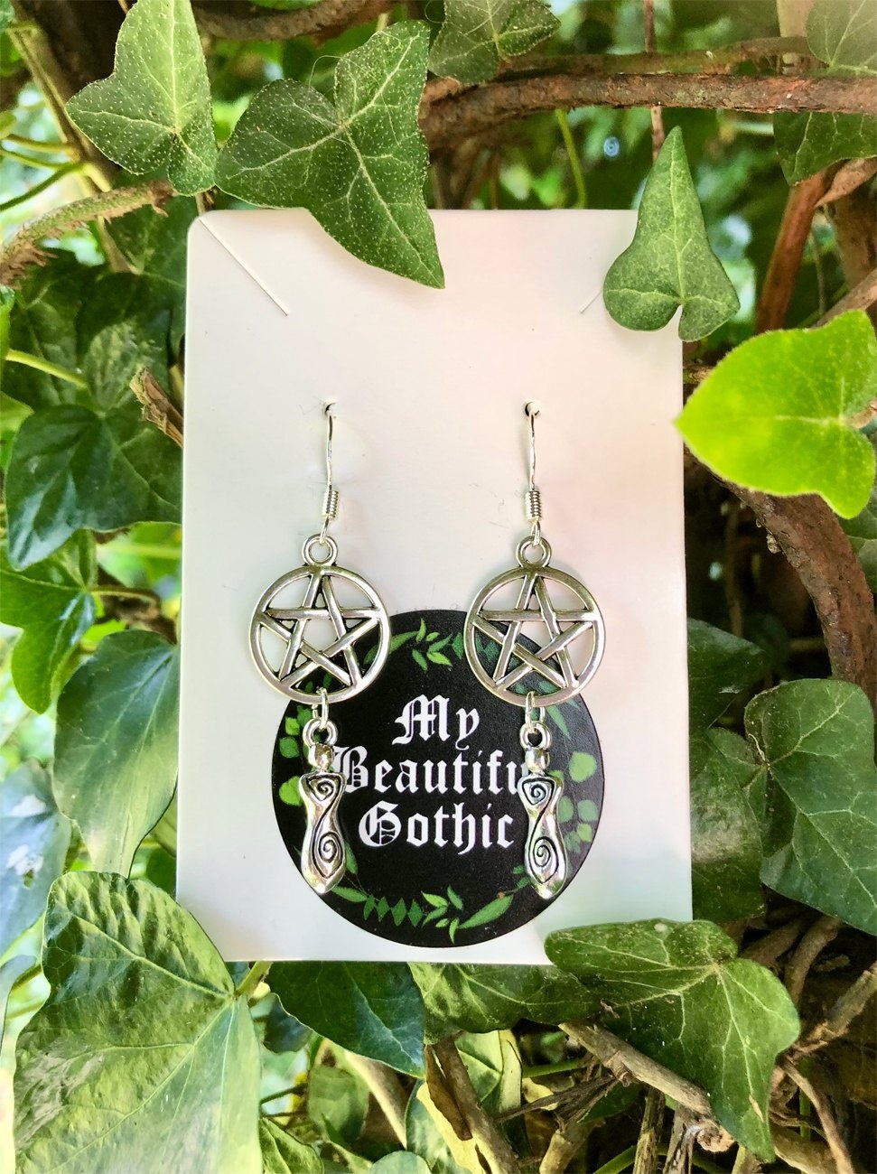 My Beautiful Gothic Pentacle and Goddess Earrings