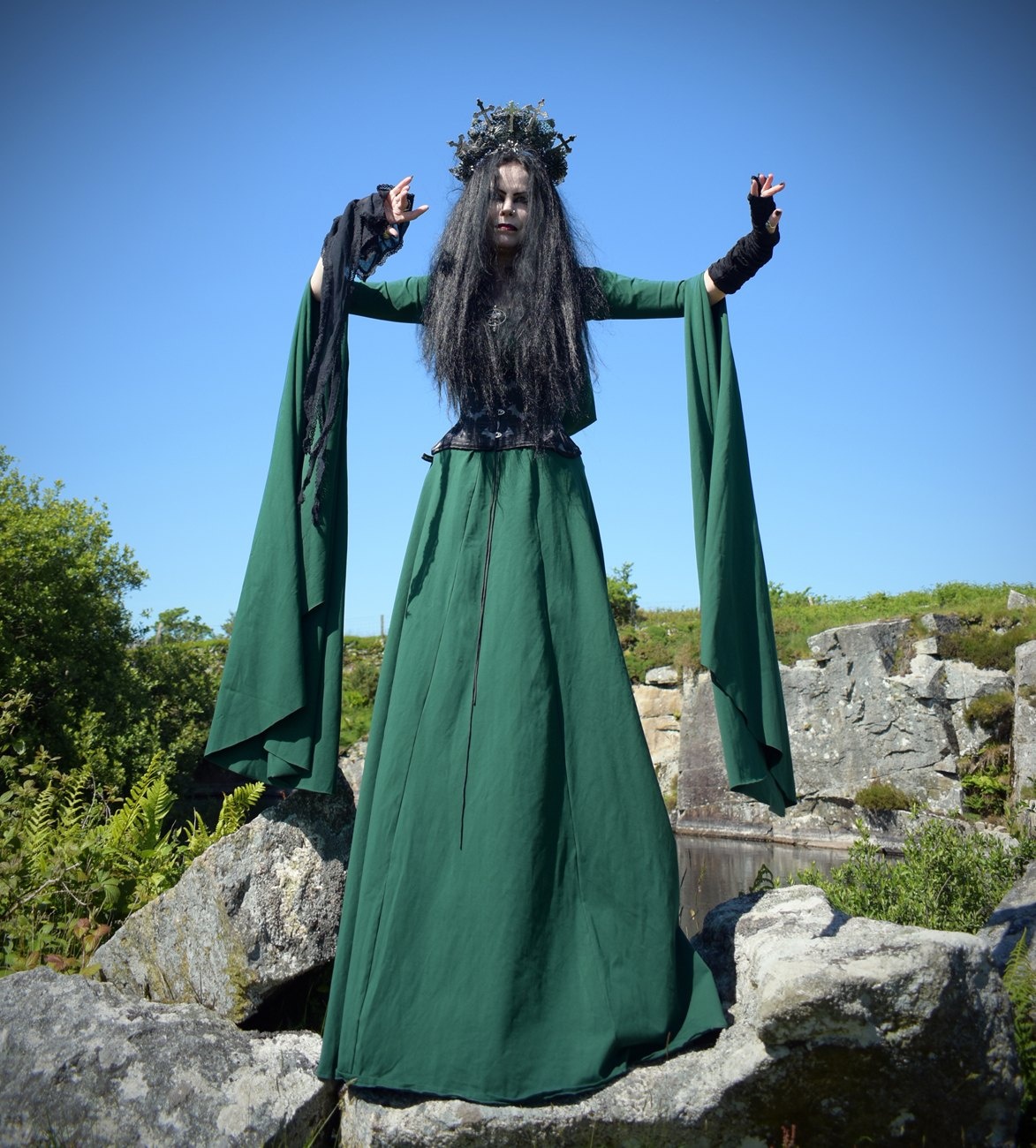 Forestwytch Gown - cotton lycra Forest Witch Dress by Moonmaiden Gothic Clothing