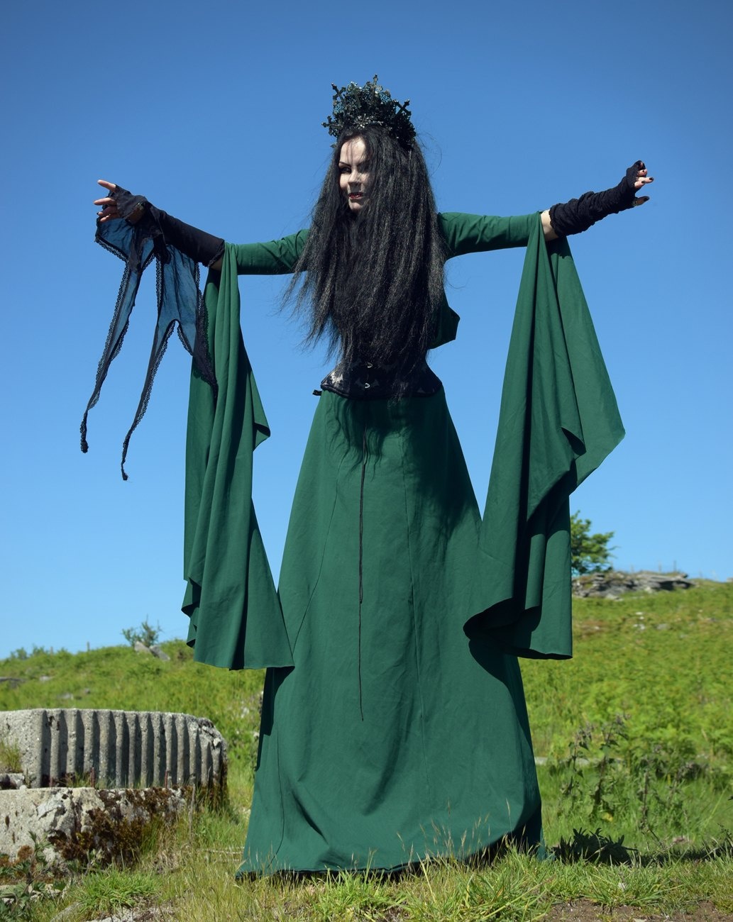 Forestwytch Gown - cotton lycra Forest Witch Dress by Moonmaiden Gothic Clothing