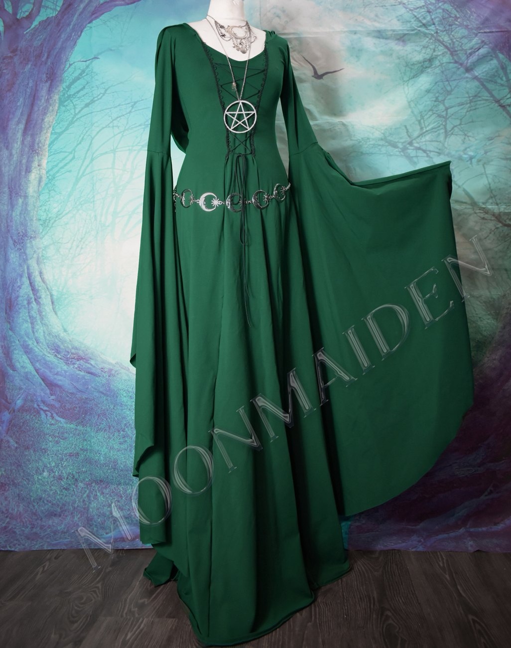 Forestwytch Gown - cotton lycra Forest Witch Dress by Moonmaiden Gothic Clothing