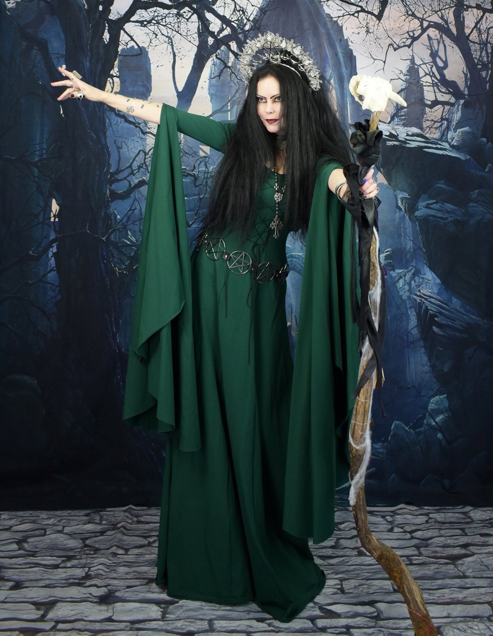 Forestwytch Gown - cotton lycra Forest Witch Dress by Moonmaiden Gothic Clothing