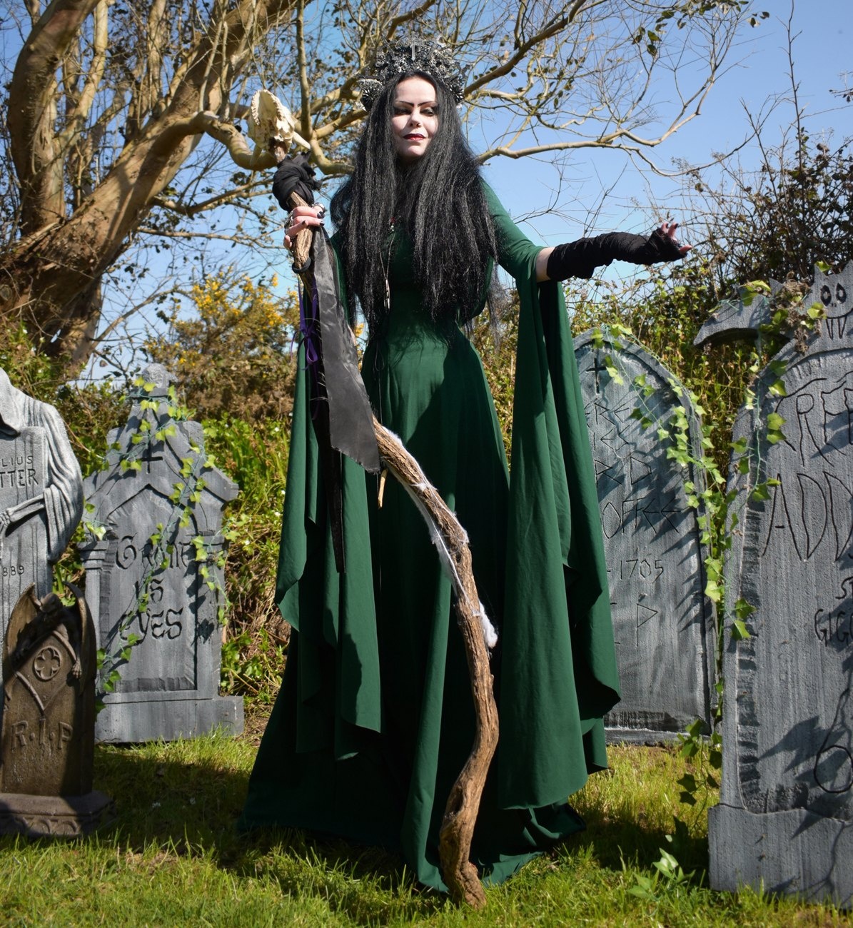Forestwytch Gown - cotton lycra Forest Witch Dress by Moonmaiden Gothic Clothing
