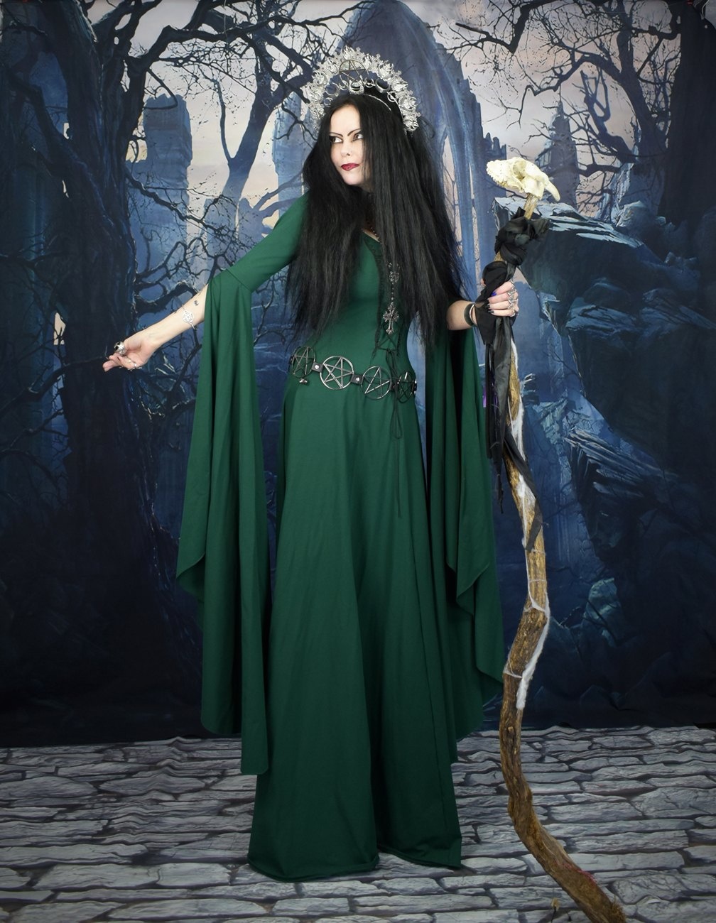 Forestwytch Gown - cotton lycra Forest Witch Dress by Moonmaiden Gothic Clothing