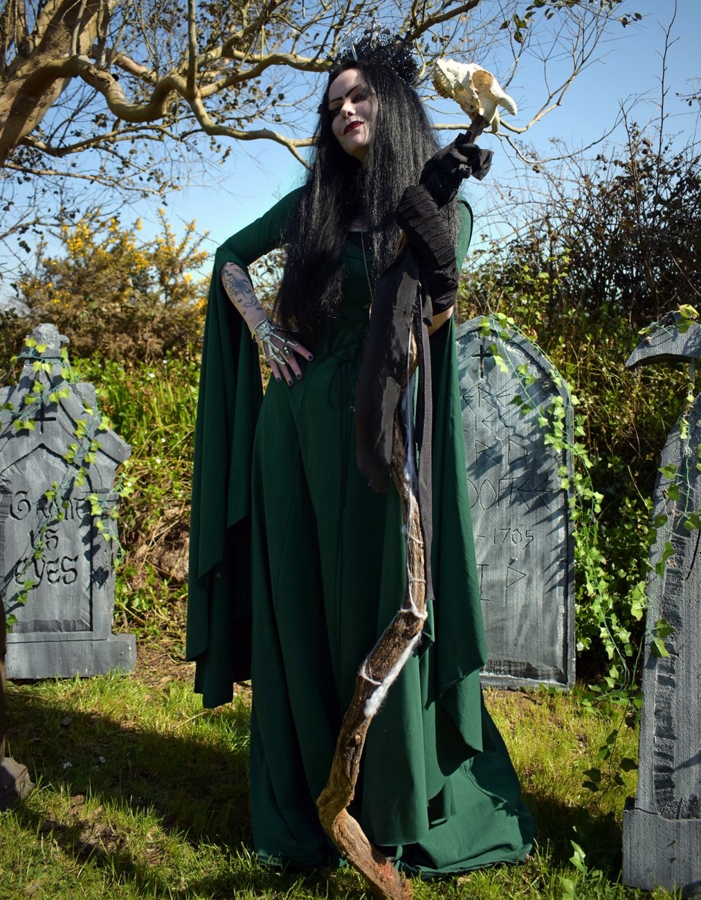 Forestwytch Gown - cotton lycra Forest Witch Dress by Moonmaiden Gothic Clothing