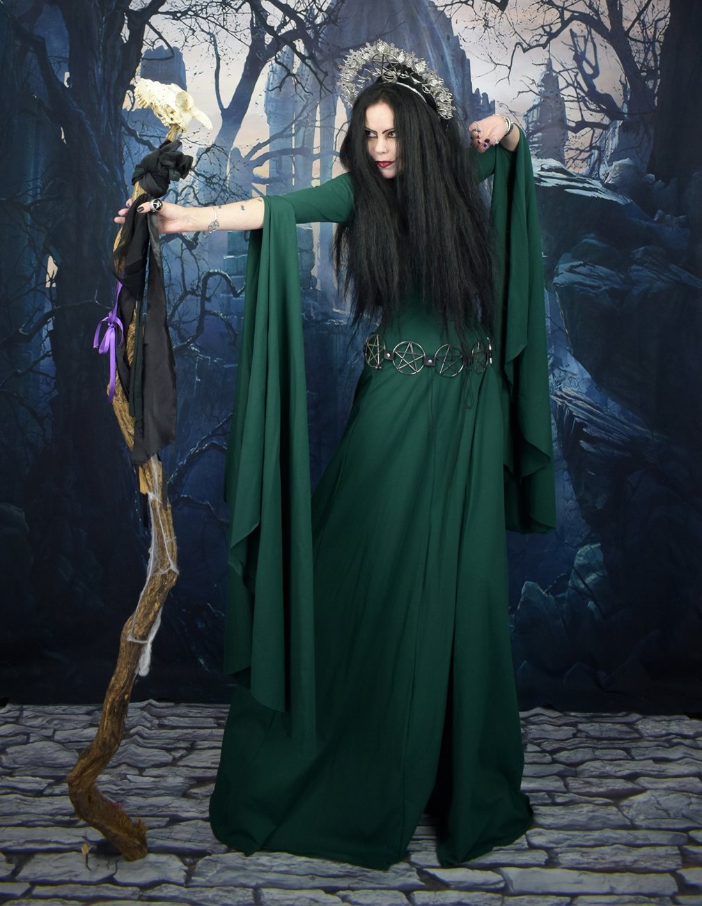 Forestwytch Gown - cotton lycra Forest Witch Dress by Moonmaiden Gothic Clothing