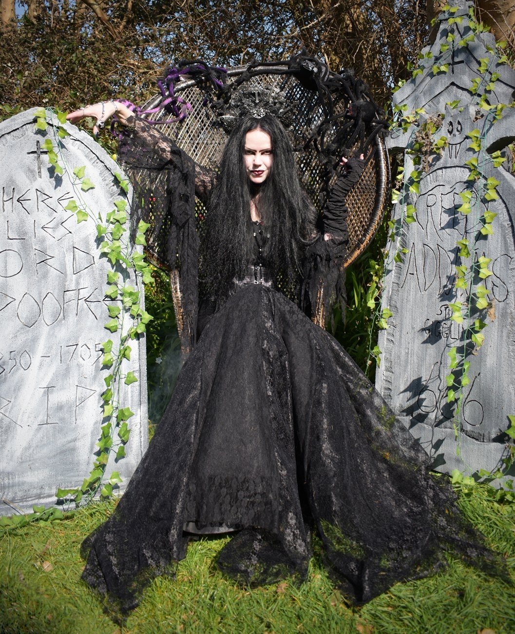 Lace Morticia Addams Gown - sheer Lace Morticia Dress by Moonmaiden Gothic Clothing