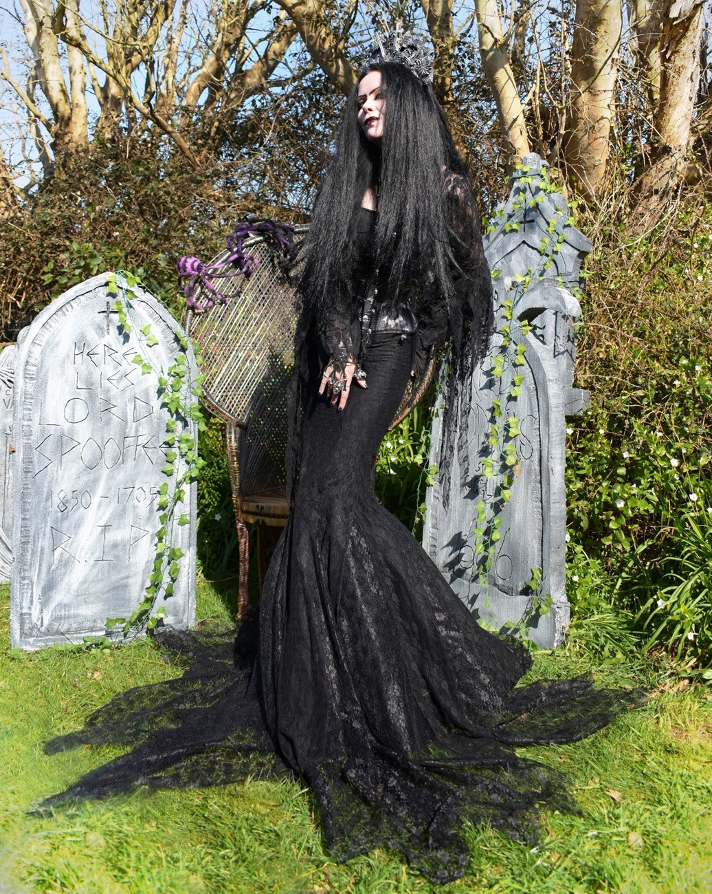 Lace Morticia Addams Gown - sheer Lace Morticia Dress by Moonmaiden Gothic Clothing