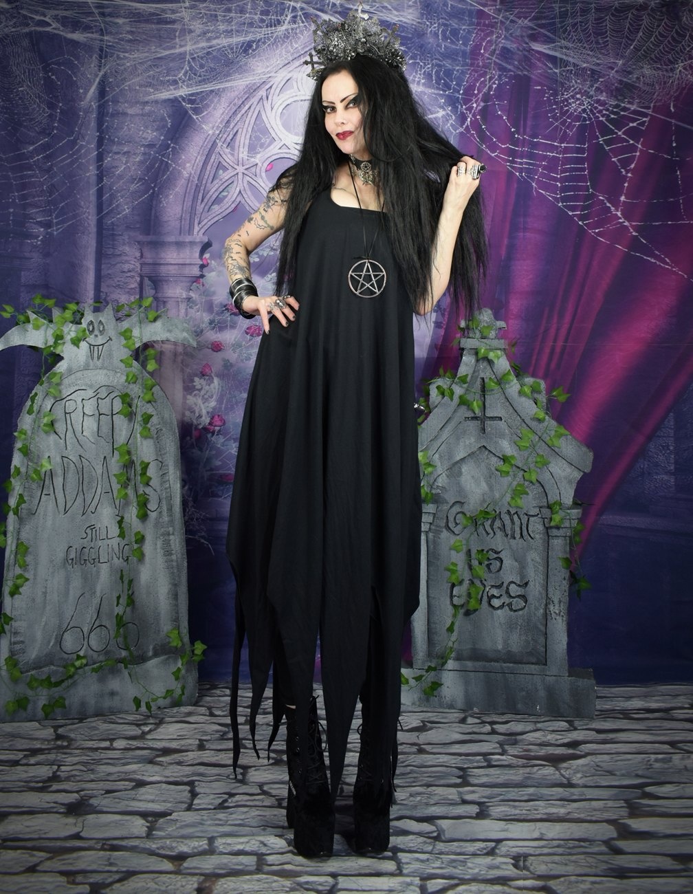 Starwitch Dress  - Cotton Jersey Floaty Witch Dress by Moonmaiden Gothic Clothing