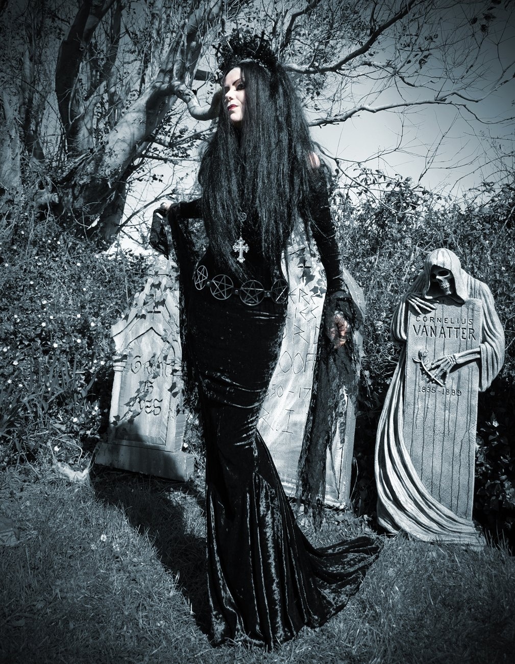 Velvet Morticia Raven Dress - crushed velvet morticia dress by Moonmaiden Gothic Clothing