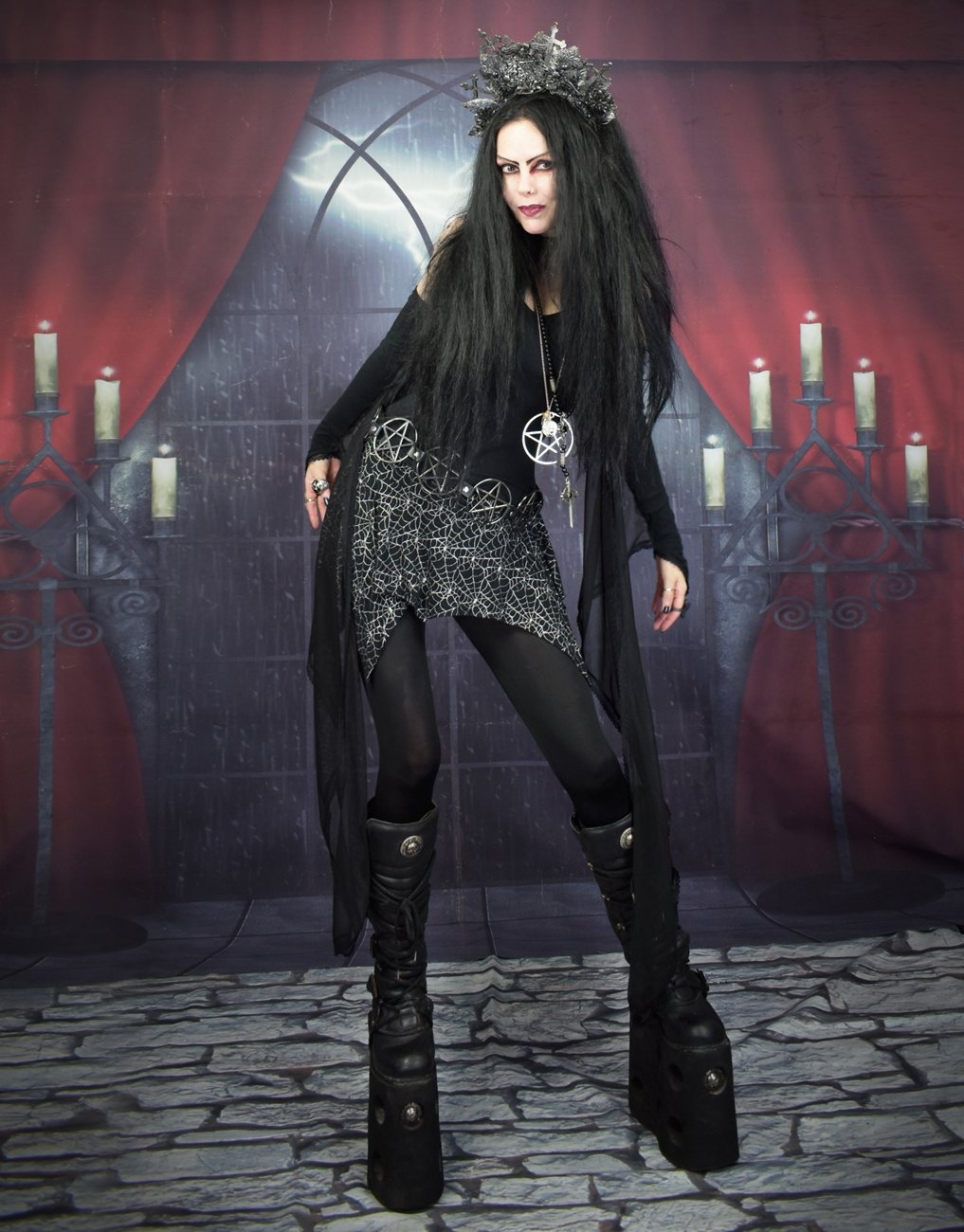 Sparklewitch Miniskirt - Limited Edition cotton sparkle cobweb witchy mini skirt by Moonmaiden Gothic Clothing