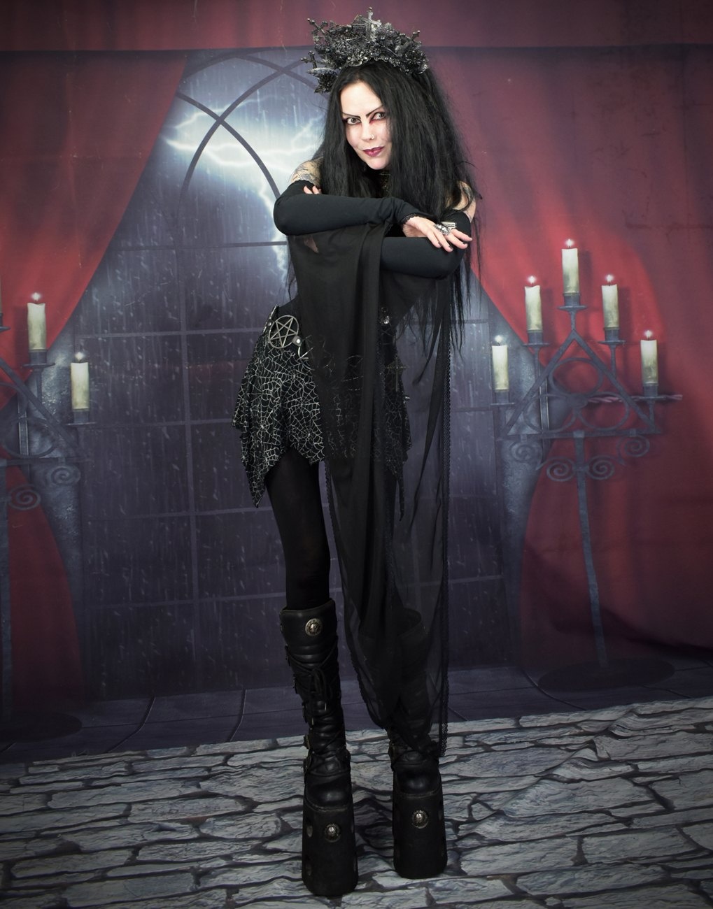 Sparklewitch Miniskirt - Limited Edition cotton sparkle cobweb witchy mini skirt by Moonmaiden Gothic Clothing