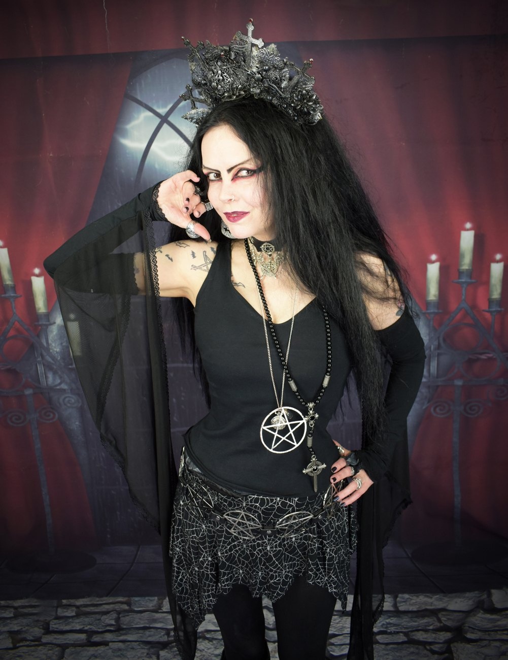 Sparklewitch Miniskirt - Limited Edition cotton sparkle cobweb witchy mini skirt by Moonmaiden Gothic Clothing