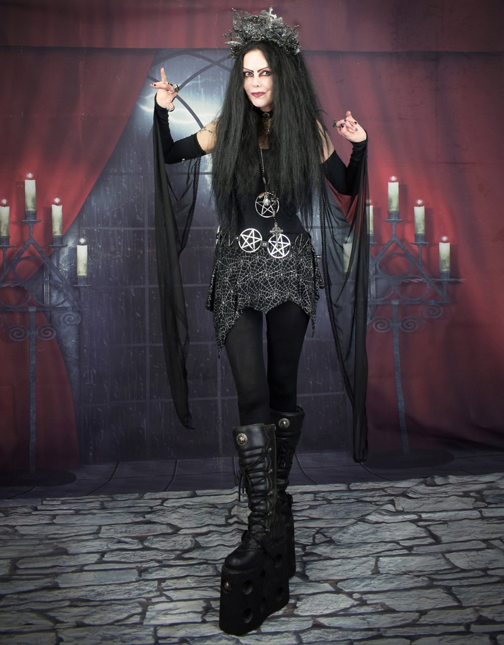 Fae of the Falls Gloves - mesh and lace spooky witchy gloves by Moonmaiden Gothic Clothing