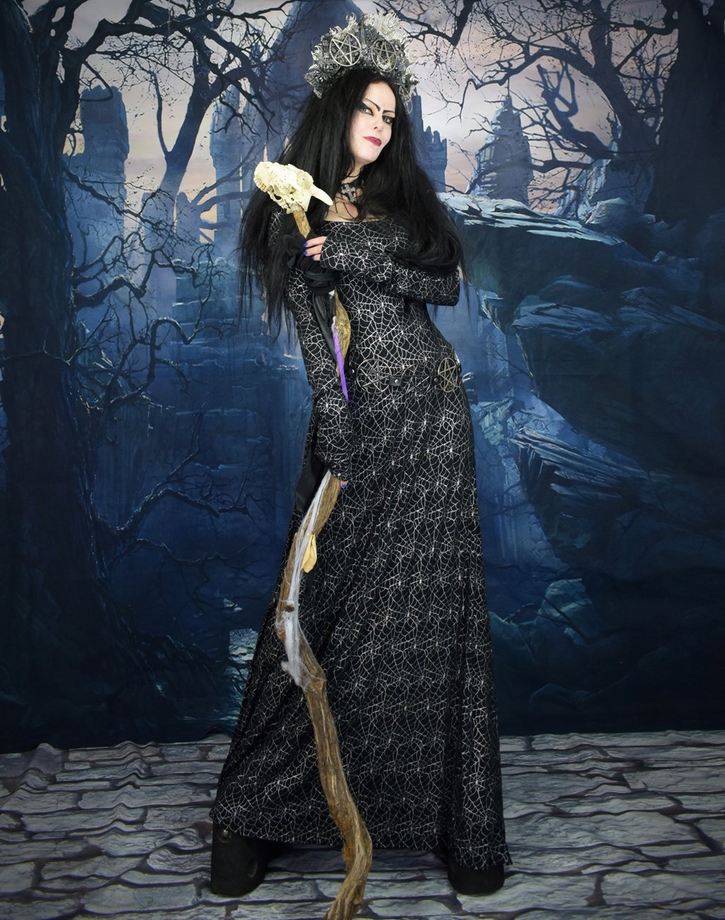 Sparklewitch Dress - cobweb silver and black witchy dress by