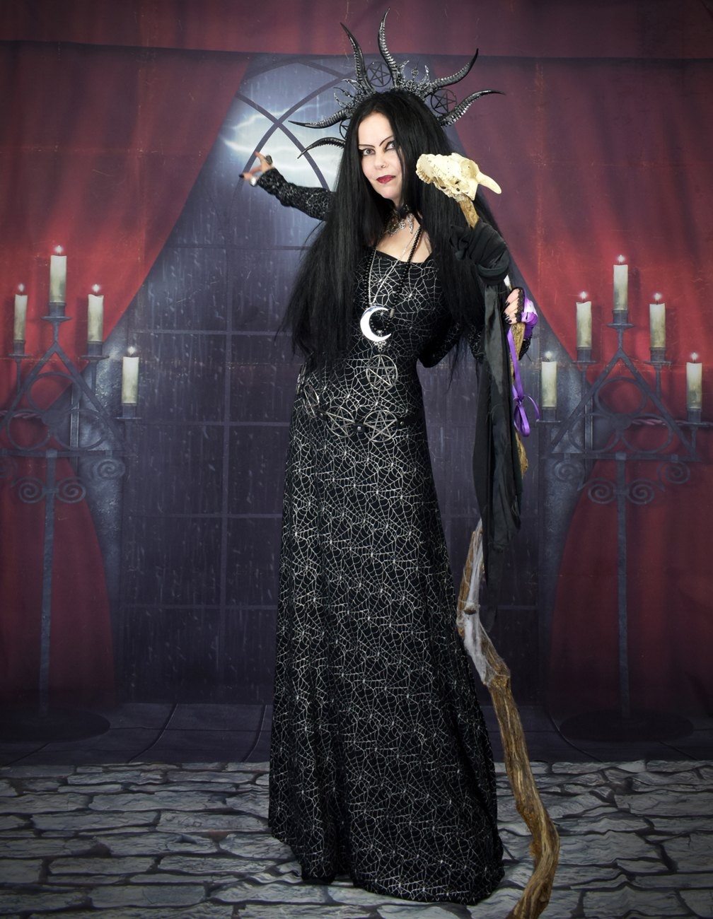 Sparklewitch Dress - cobweb silver and black witchy dress by Moonmaiden Gothic Clothing