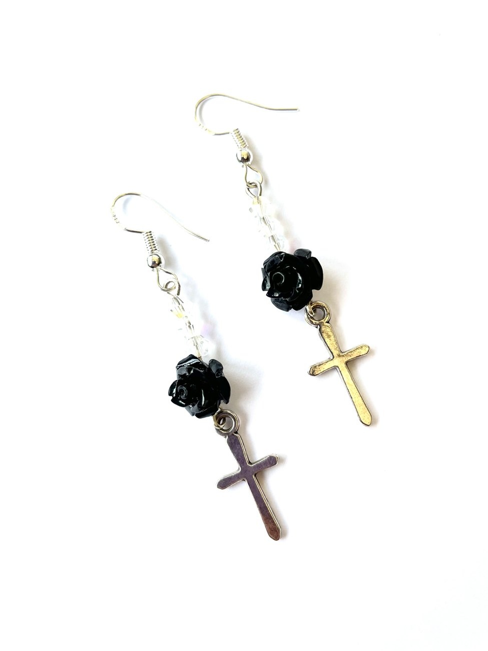 My Beautiful Gothic Black Rose Cross Earrings