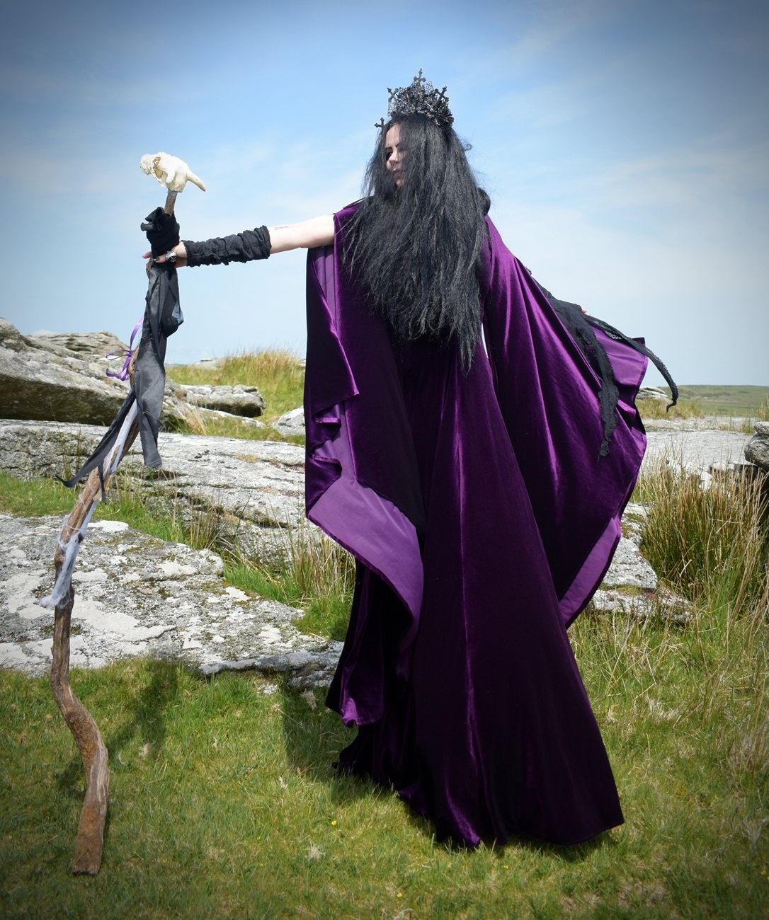 Starlight Fae of the Falls Gown - Spandex Velvet Medieval Elven Dress by Moonmaiden Gothic Clothing