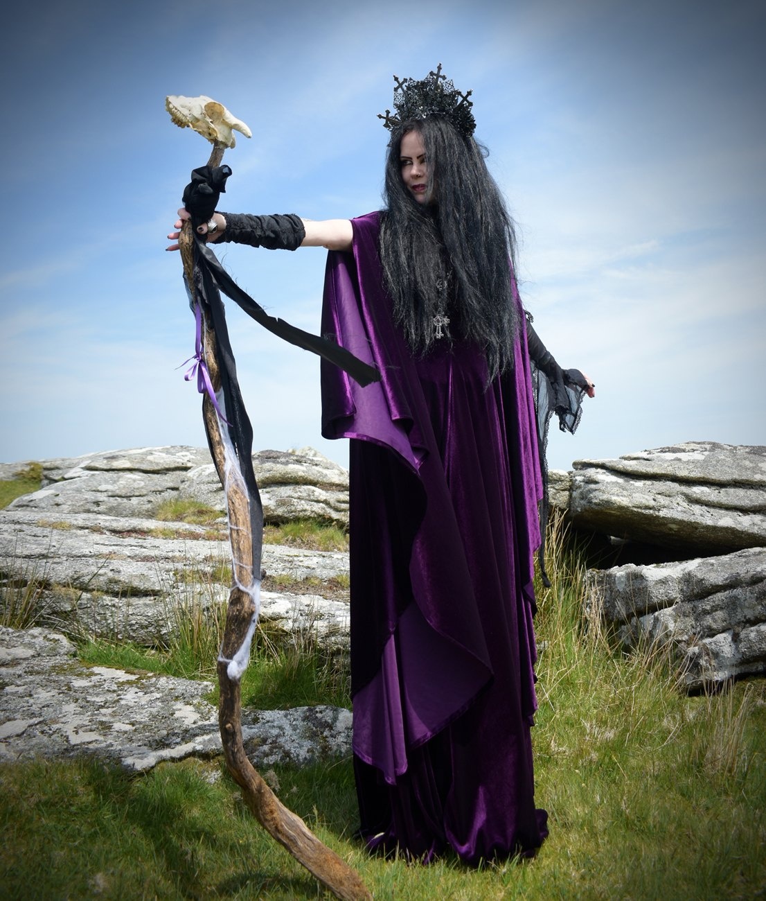 Starlight Fae of the Falls Gown - Spandex Velvet Medieval Elven Dress by Moonmaiden Gothic Clothing