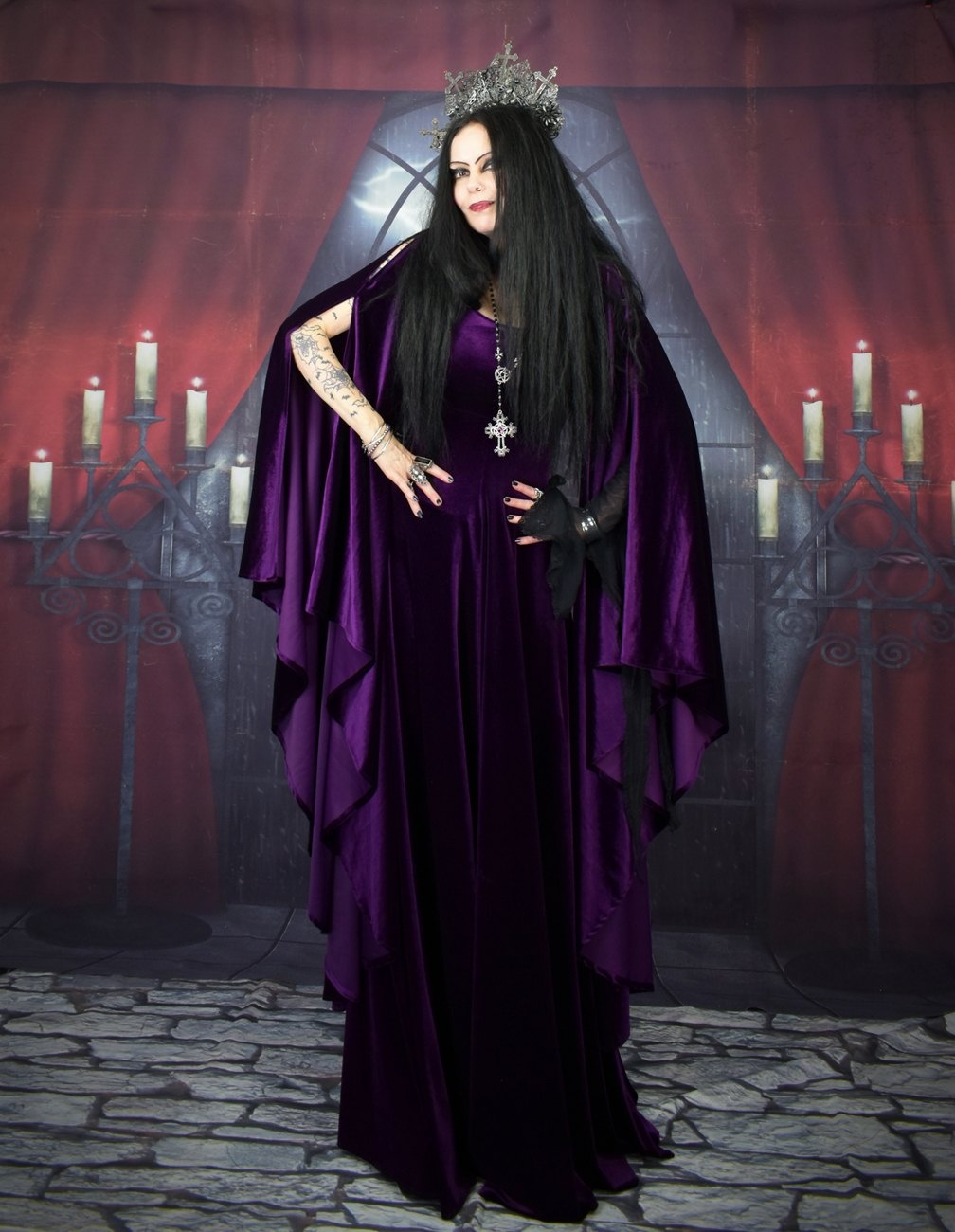 Starlight Fae of the Falls Gown - Spandex Velvet Medieval Elven Dress by Moonmaiden Gothic Clothing