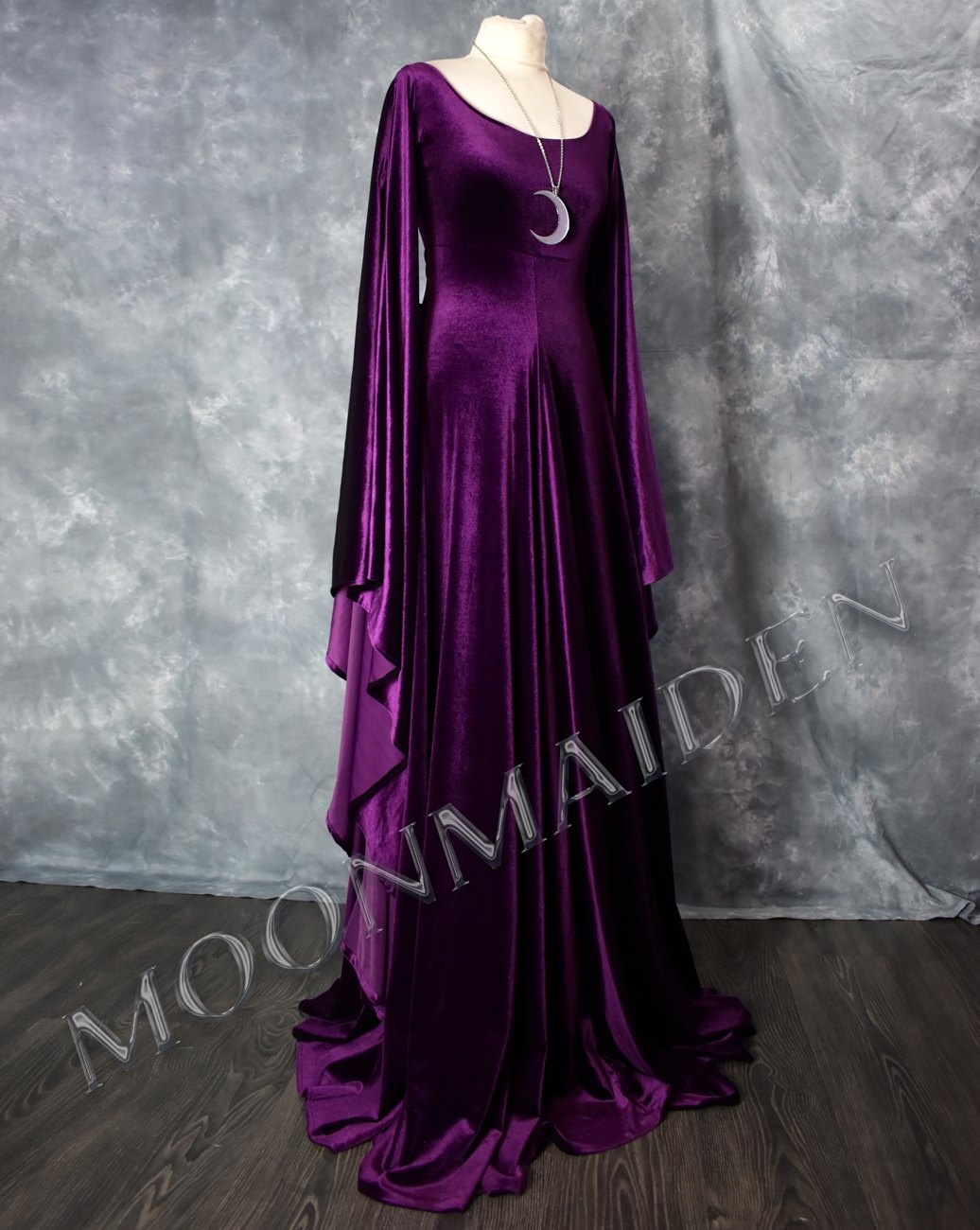 Starlight Fae of the Falls Gown - Spandex Velvet Medieval Elven Dress by Moonmaiden Gothic Clothing