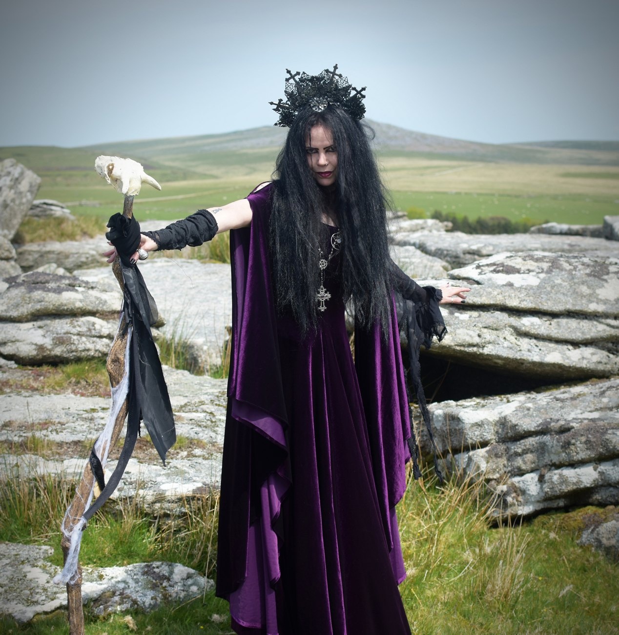 Starlight Fae of the Falls Gown - Spandex Velvet Medieval Elven Dress by Moonmaiden Gothic Clothing