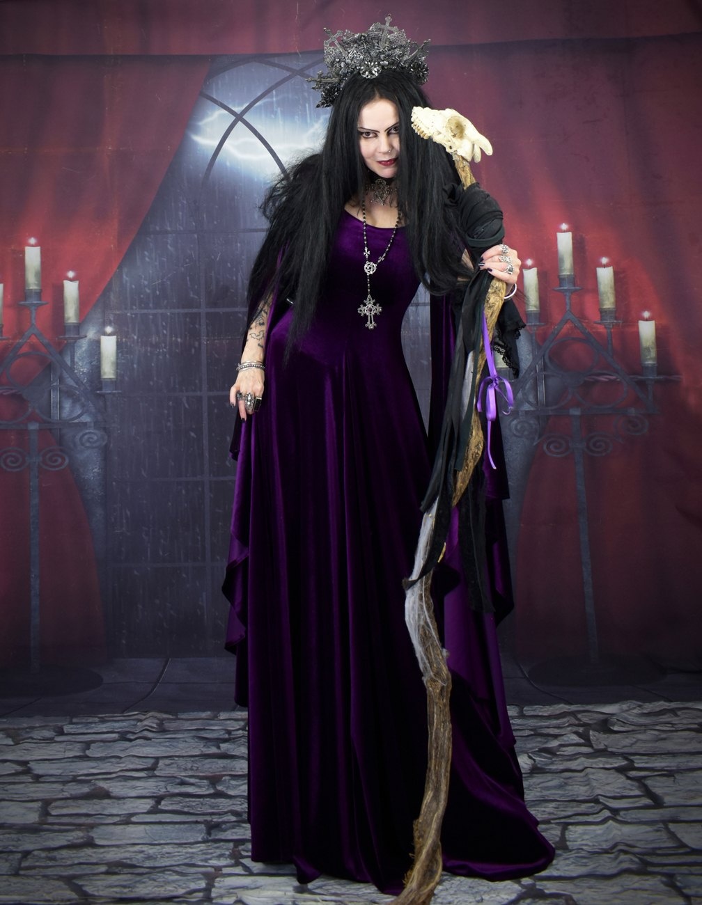 Starlight Fae of the Falls Gown - Spandex Velvet Medieval Elven Dress by Moonmaiden Gothic Clothing
