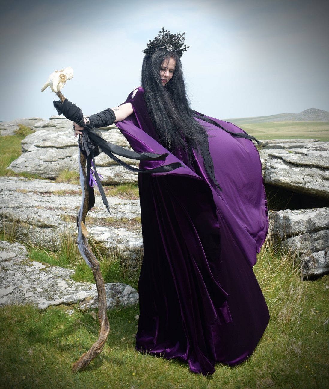 Starlight Fae of the Falls Gown - Spandex Velvet Medieval Elven Dress by Moonmaiden Gothic Clothing