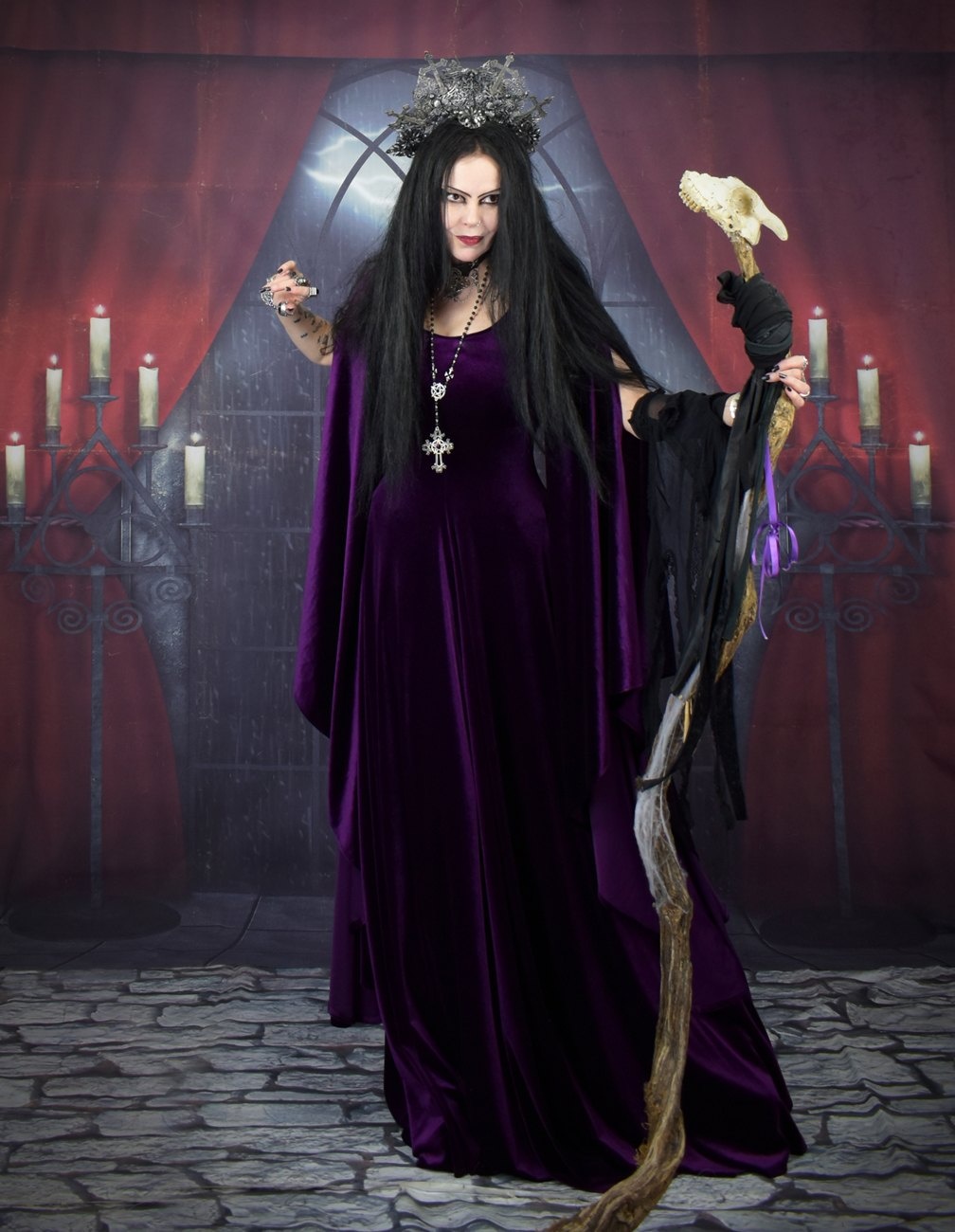 Starlight Fae of the Falls Gown - Spandex Velvet Medieval Elven Dress by Moonmaiden Gothic Clothing