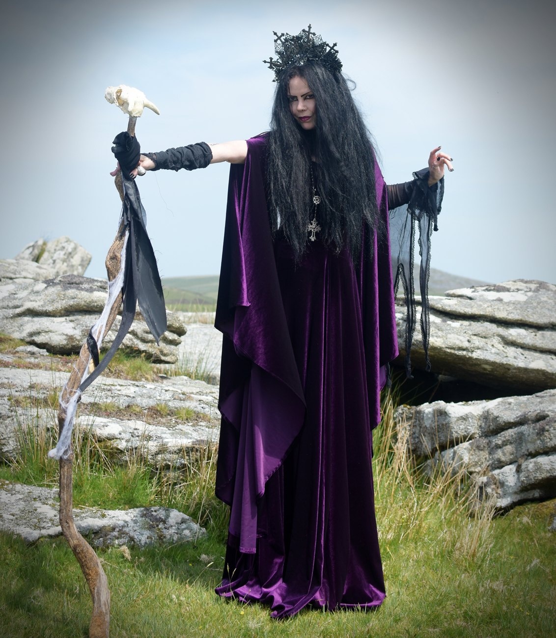 Starlight Fae of the Falls Gown - Spandex Velvet Medieval Elven Dress by Moonmaiden Gothic Clothing