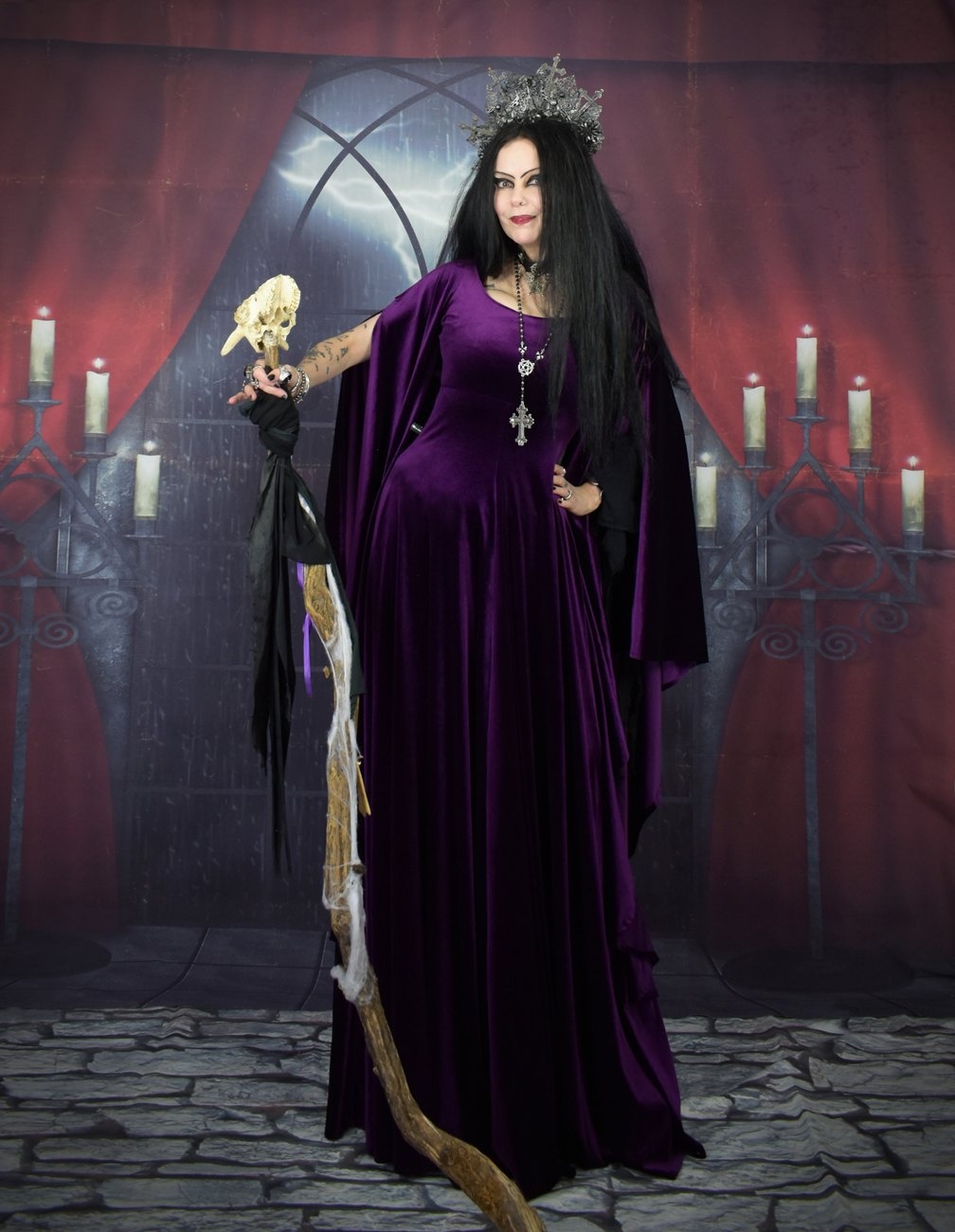 Starlight Fae of the Falls Gown - Spandex Velvet Medieval Elven Dress by Moonmaiden Gothic Clothing